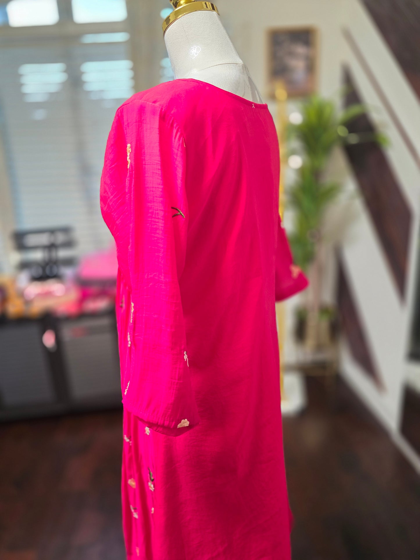 Trendy Chanderi Silk Tunic Frock – Hand-Embroidered Floral Collection