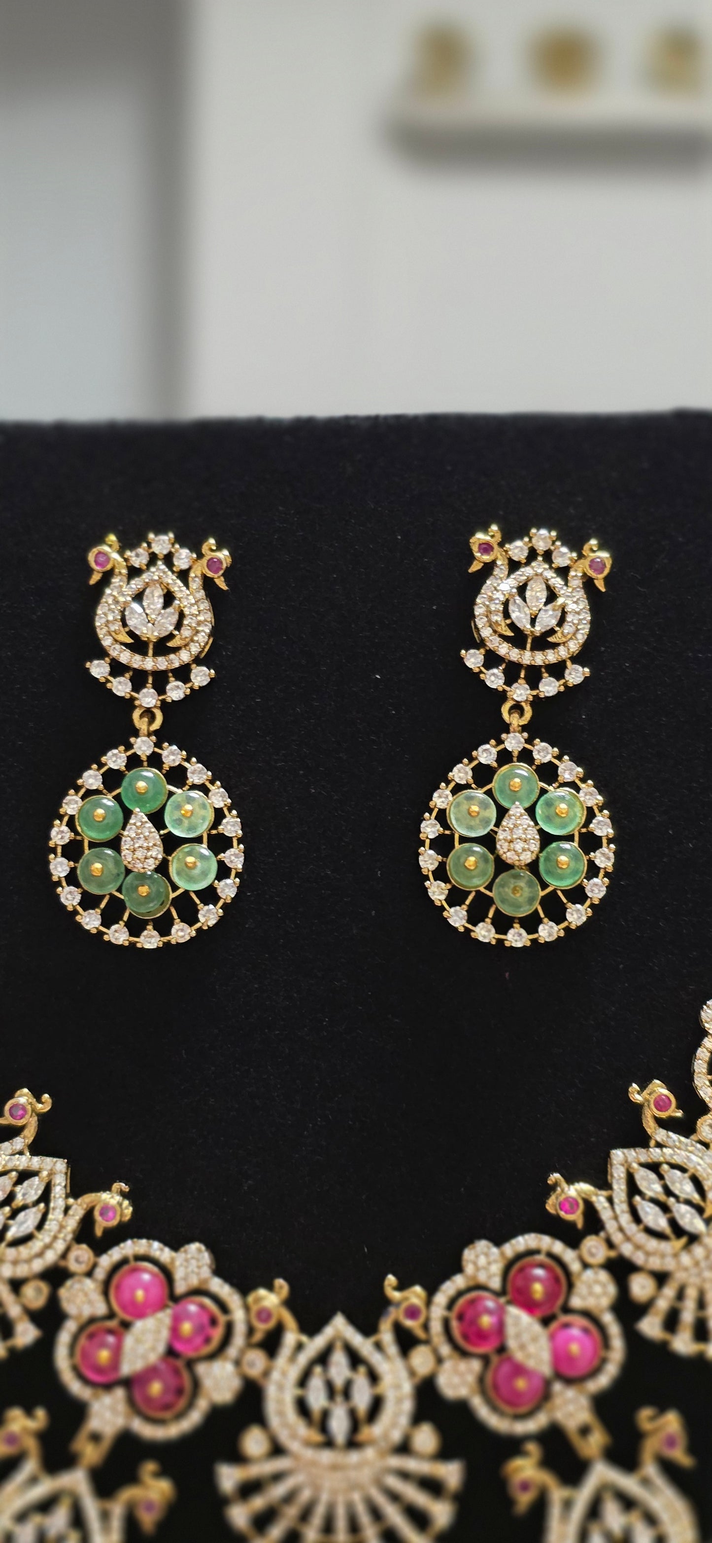 Ruby, Mint, and Crystal Grandeur Necklace Set