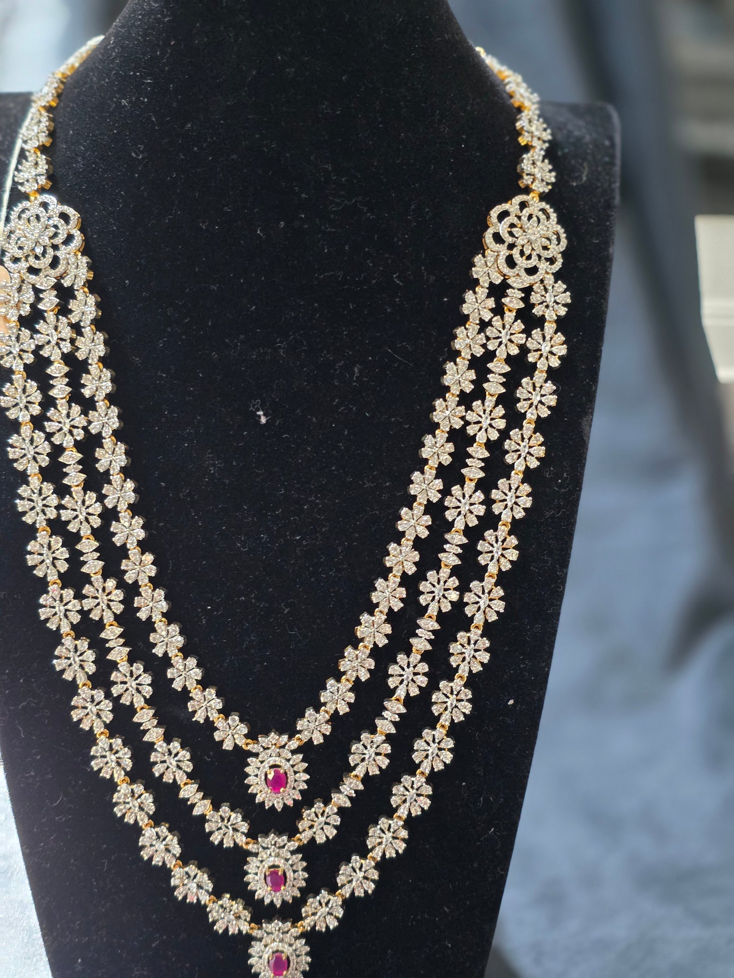 Floral Diamond Triple-Layered Statement Haram – Mint & Ruby Edition