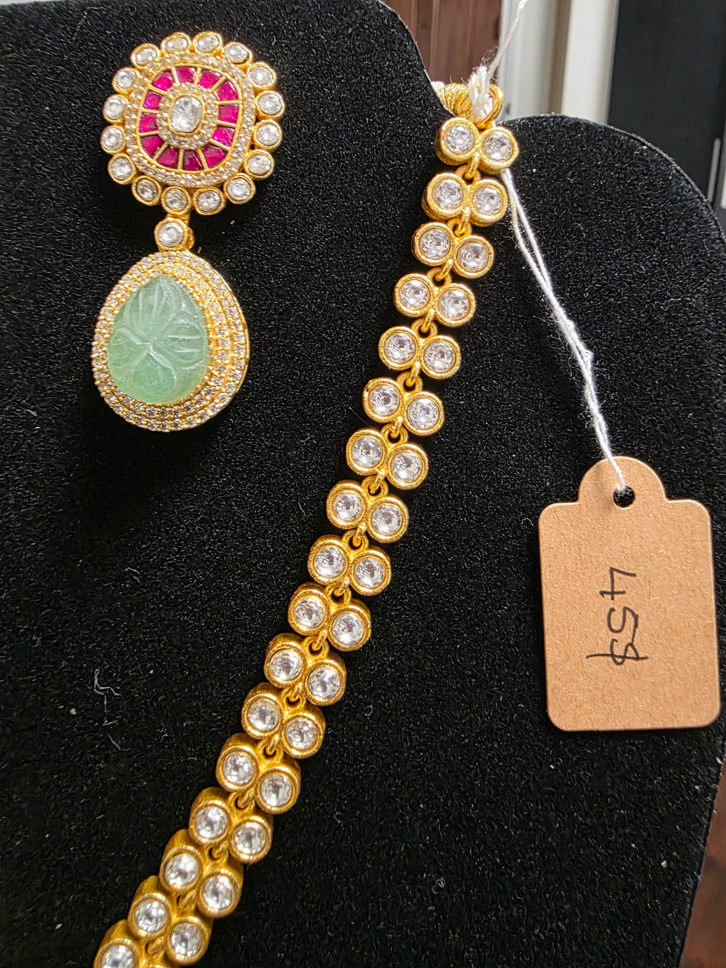 The Regal Mint Fusion Jadau & Moissanite Necklace Set