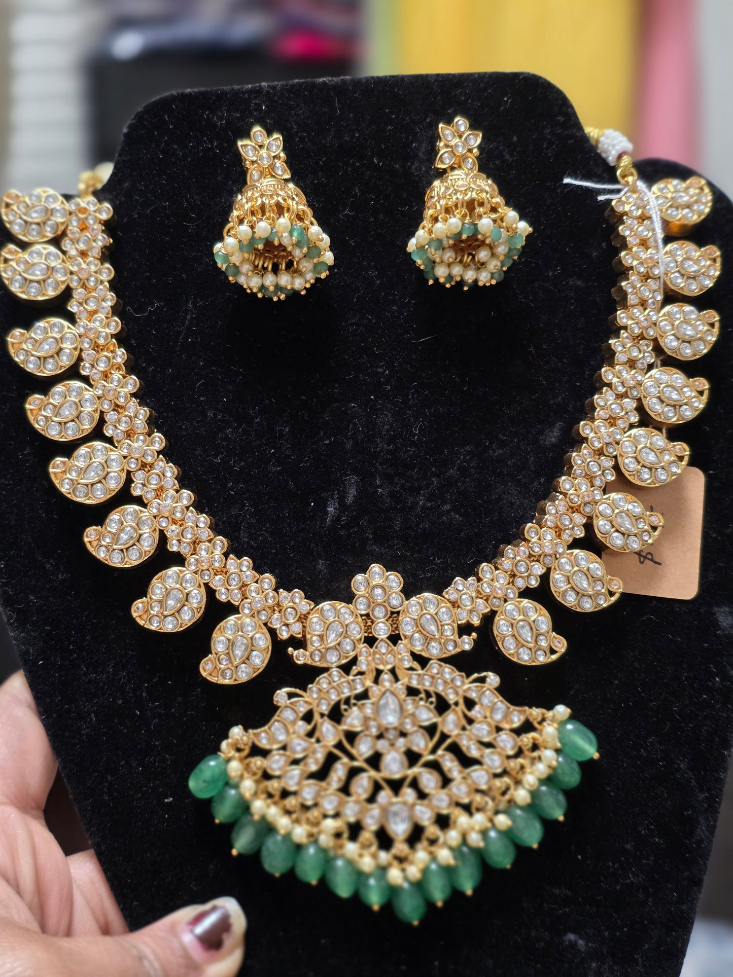 Elegant Mango Kudan Necklace Set with Jhumkas