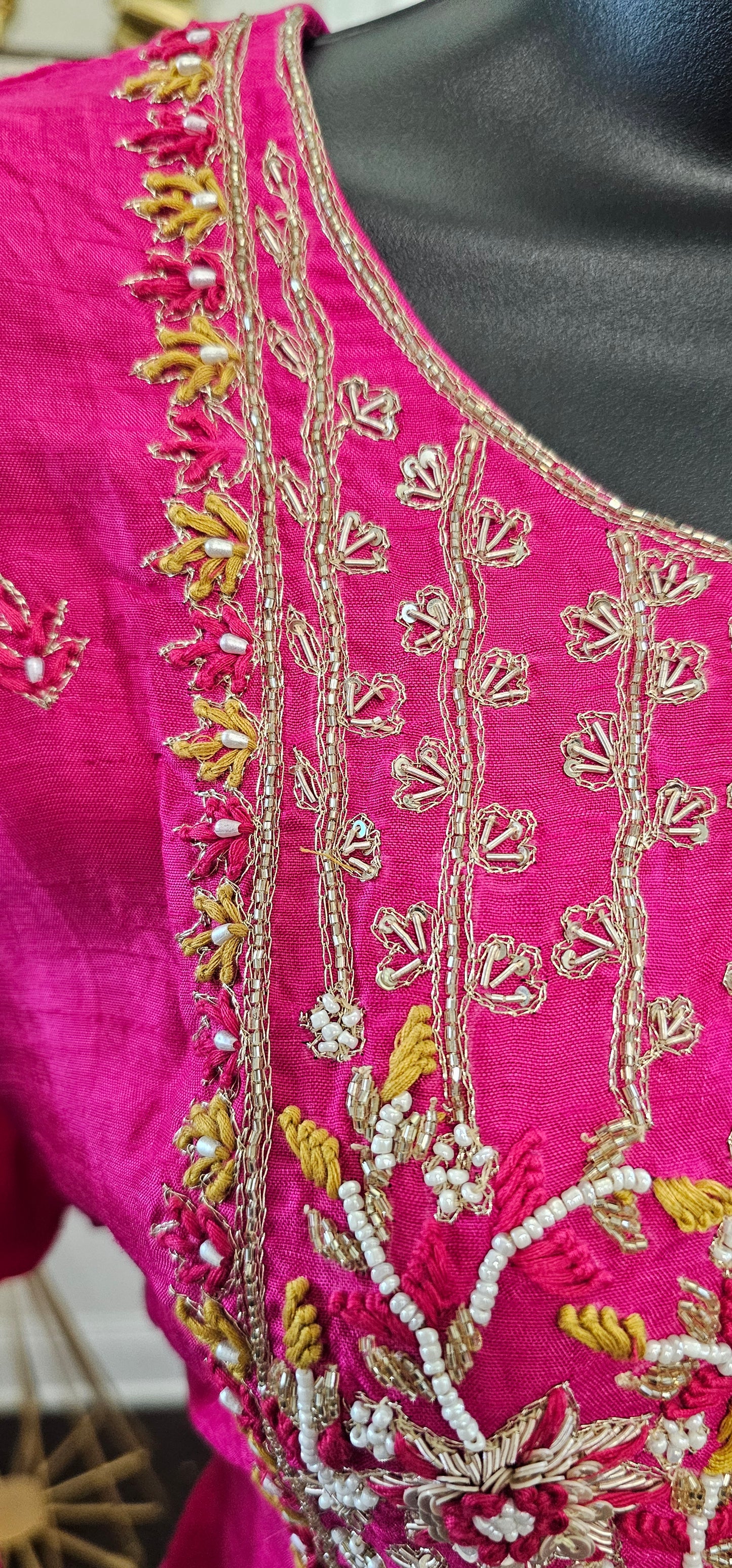 Chanderi raw silk mix fabric with organza duppata size 46