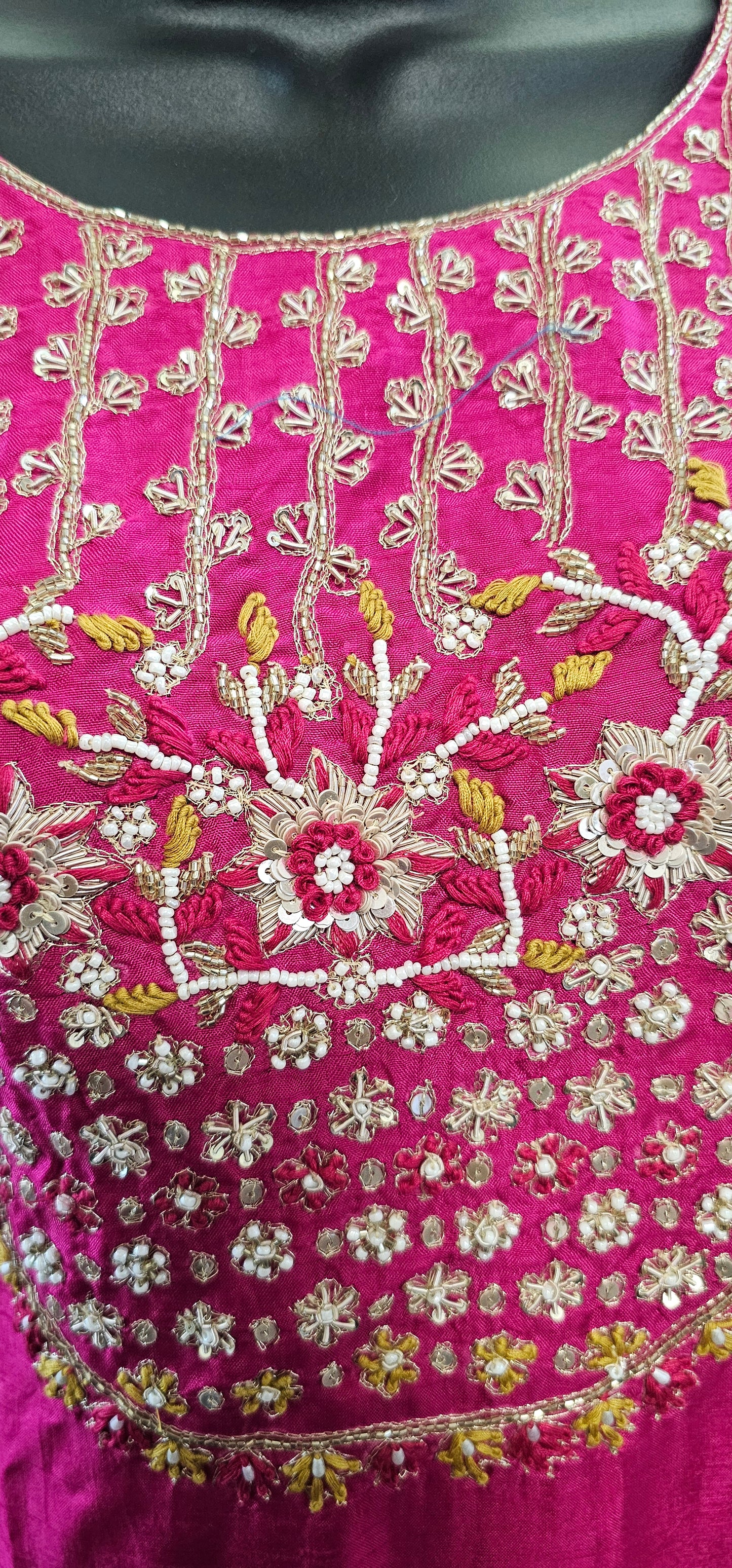 Chanderi raw silk mix fabric with organza duppata size 46