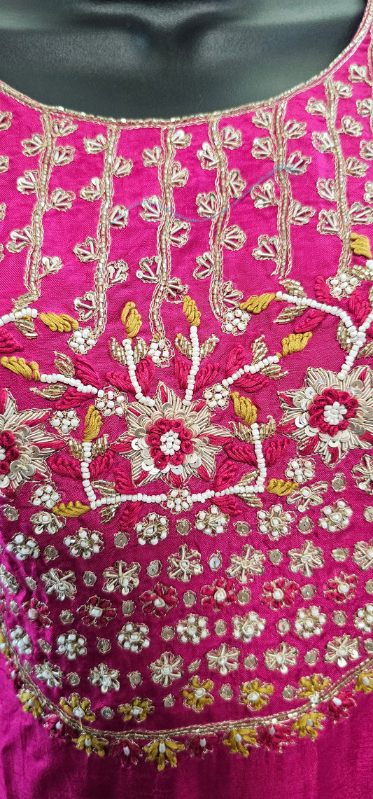 Chanderi raw silk mix fabric with organza duppata size 46