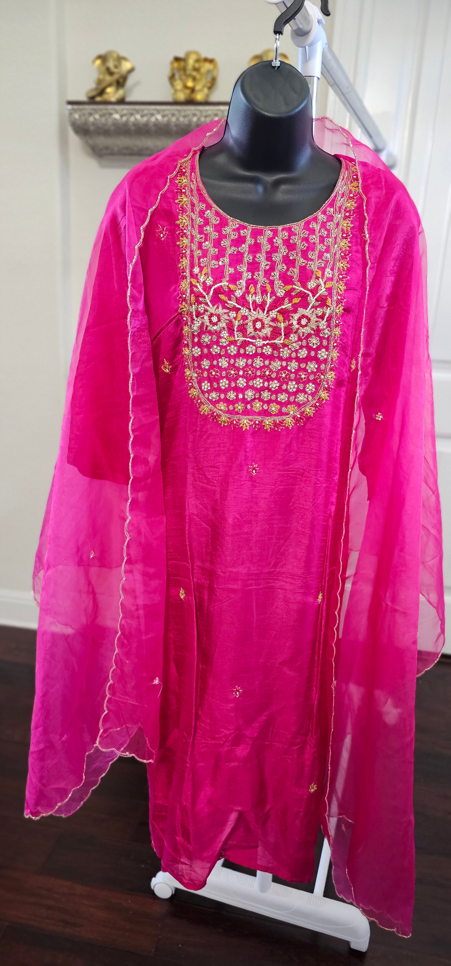 Chanderi raw silk mix fabric with organza duppata size 46