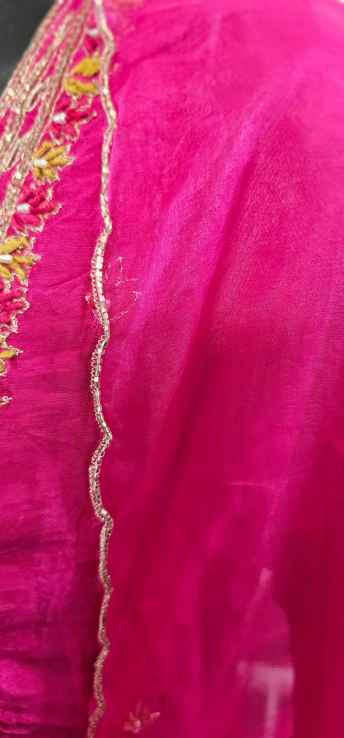 Chanderi raw silk mix fabric with organza duppata size 46