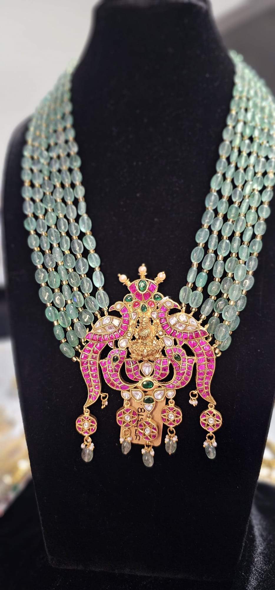 Jadau kundan Lakshmi brass pendent with multi layer original beads