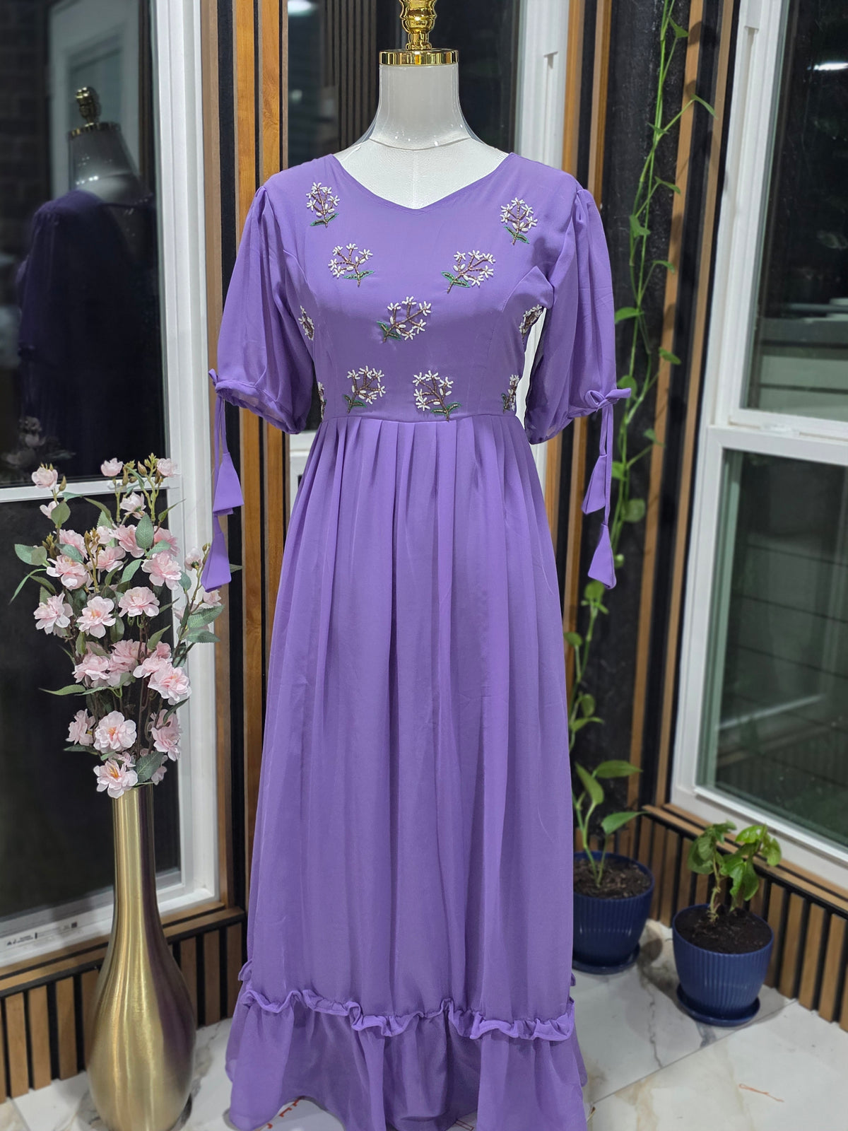 Lilac Georget frock with embroidery