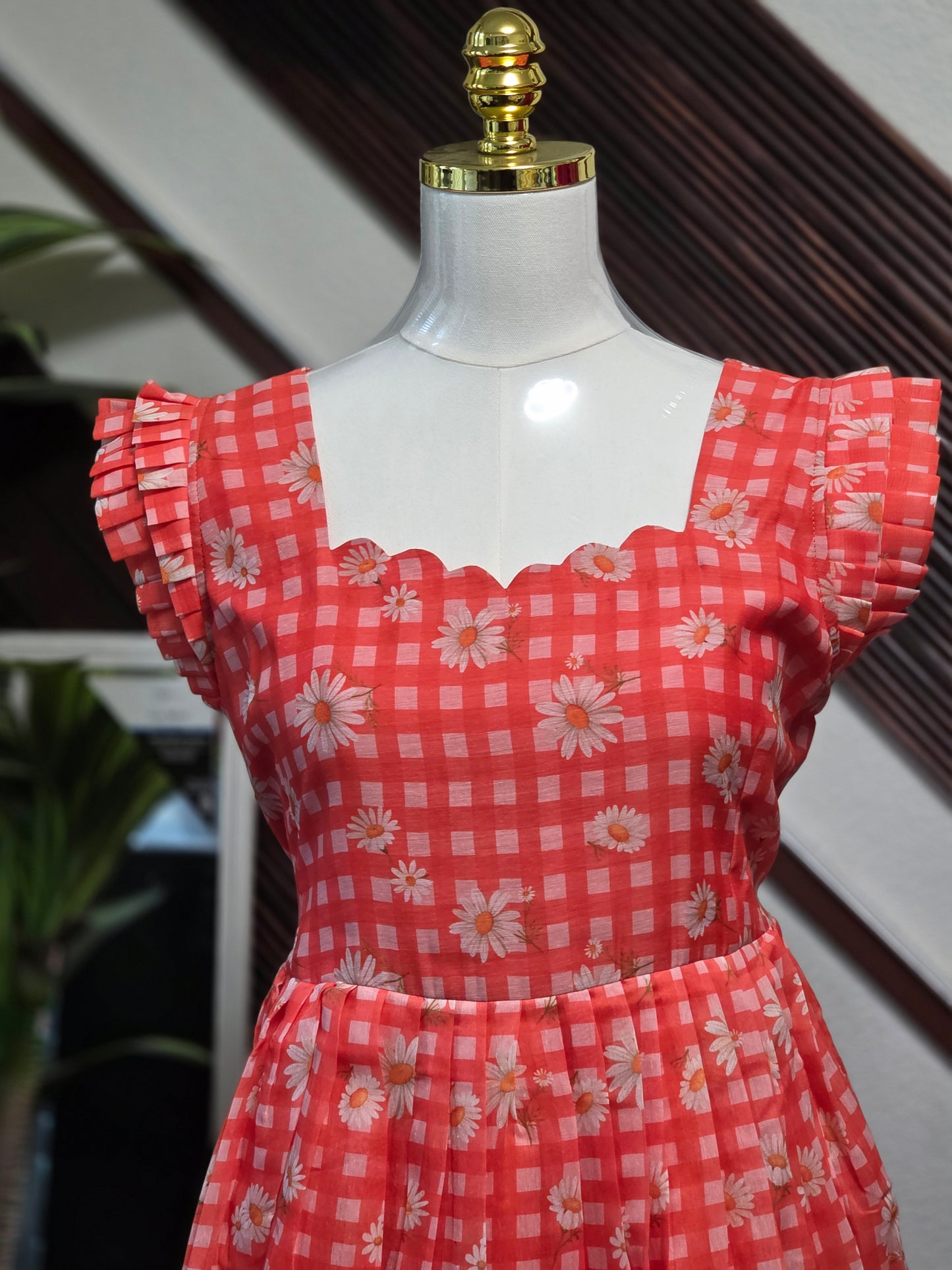 Mull chanderi checks frock