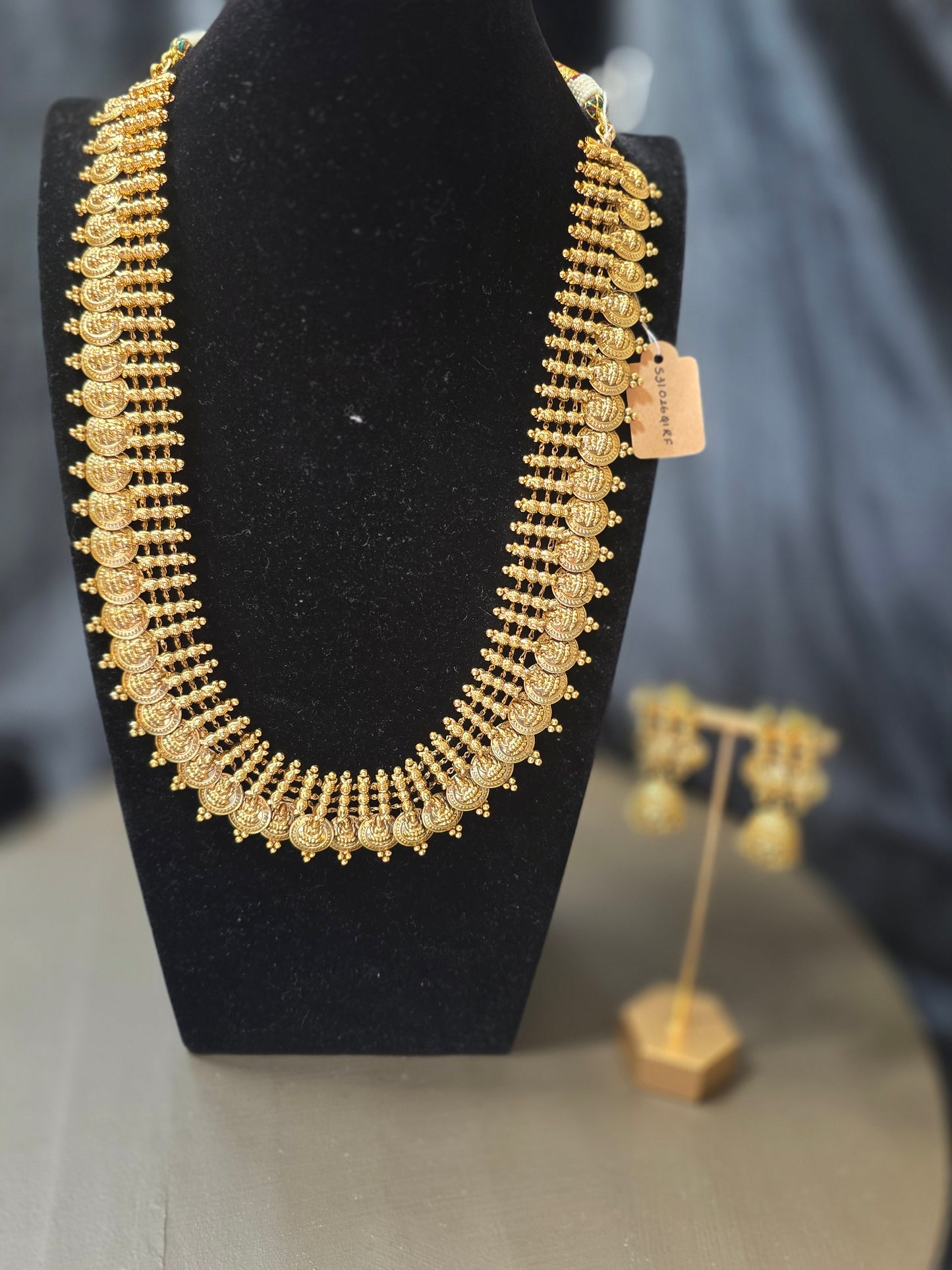 Traditional Kasu Mala Set with Matching Jhumka Earrings – Matte Gold Finish