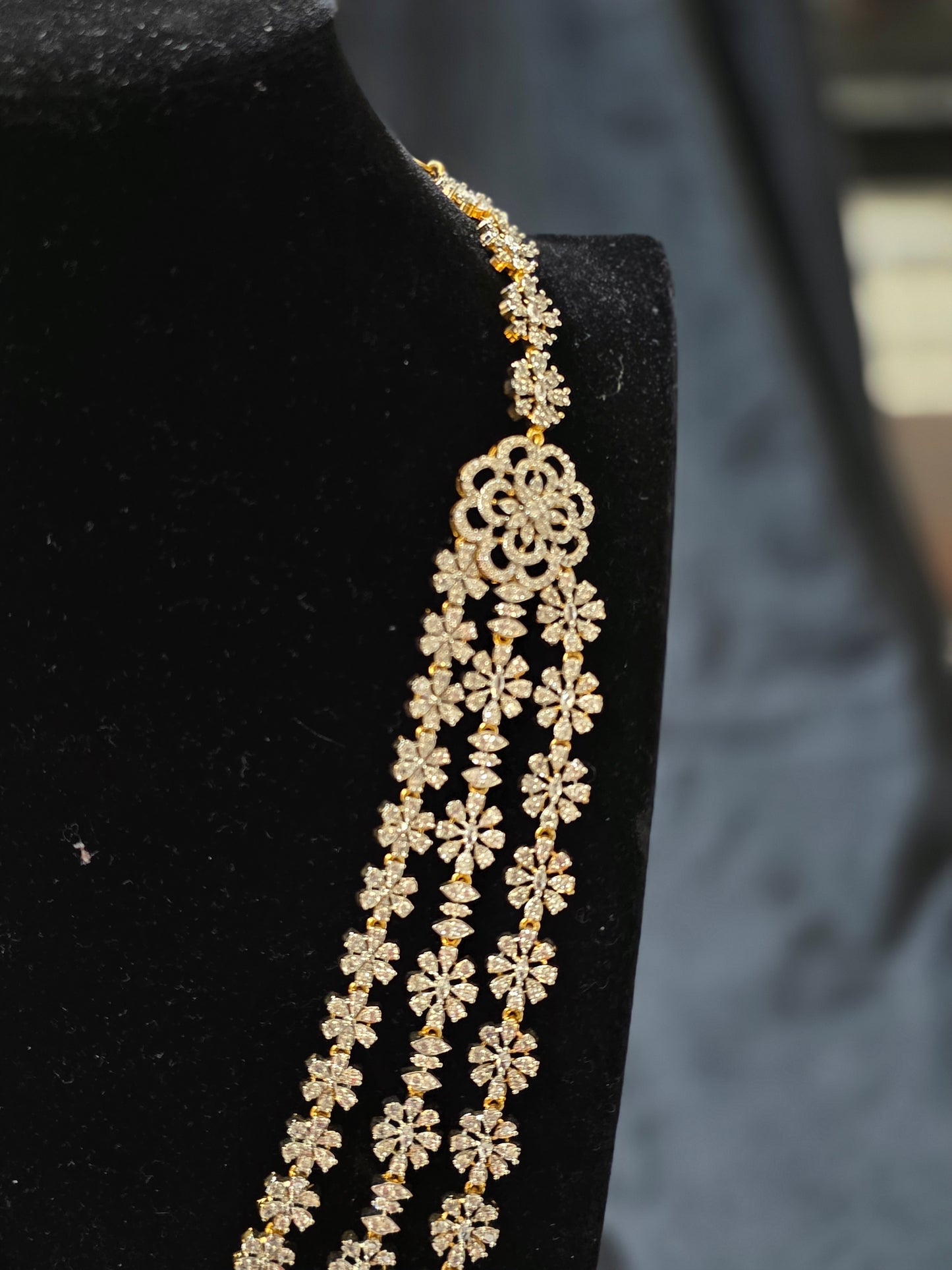 Floral Diamond Triple-Layered Statement Haram – Mint & Ruby Edition