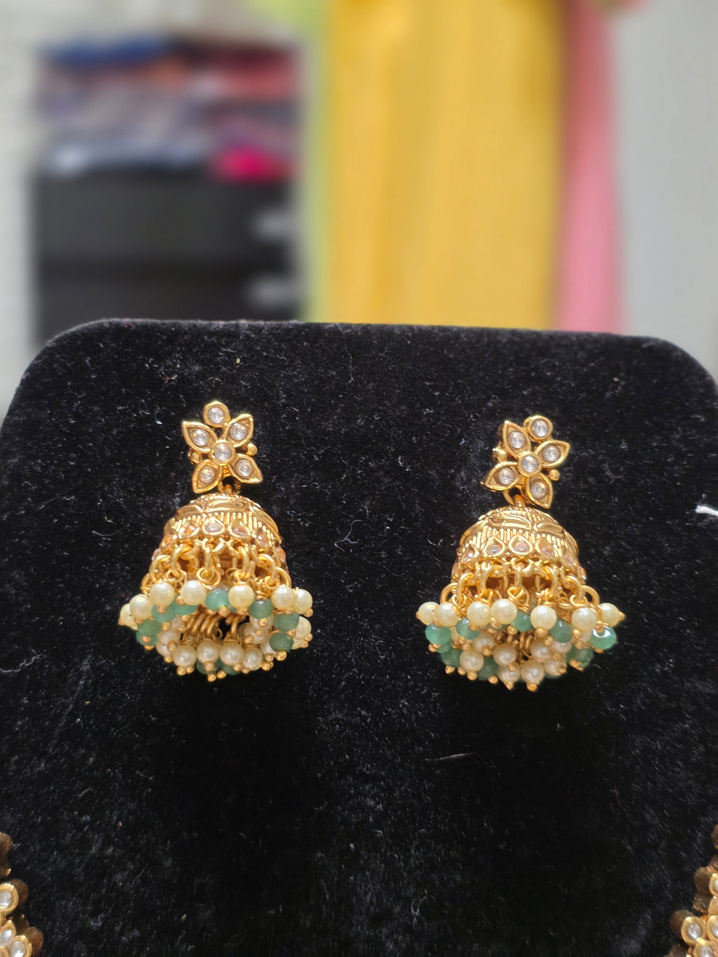Elegant Mango Kudan Necklace Set with Jhumkas