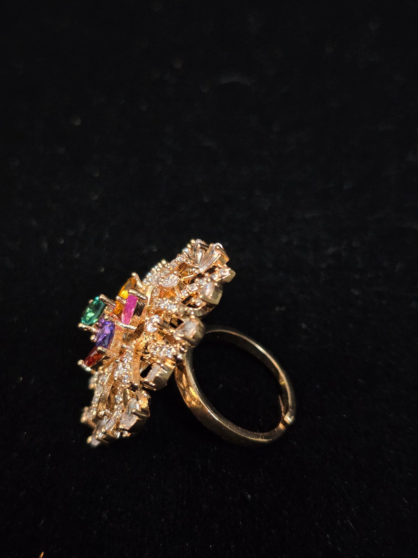 18k gold plated Russian stones multi color finger ring