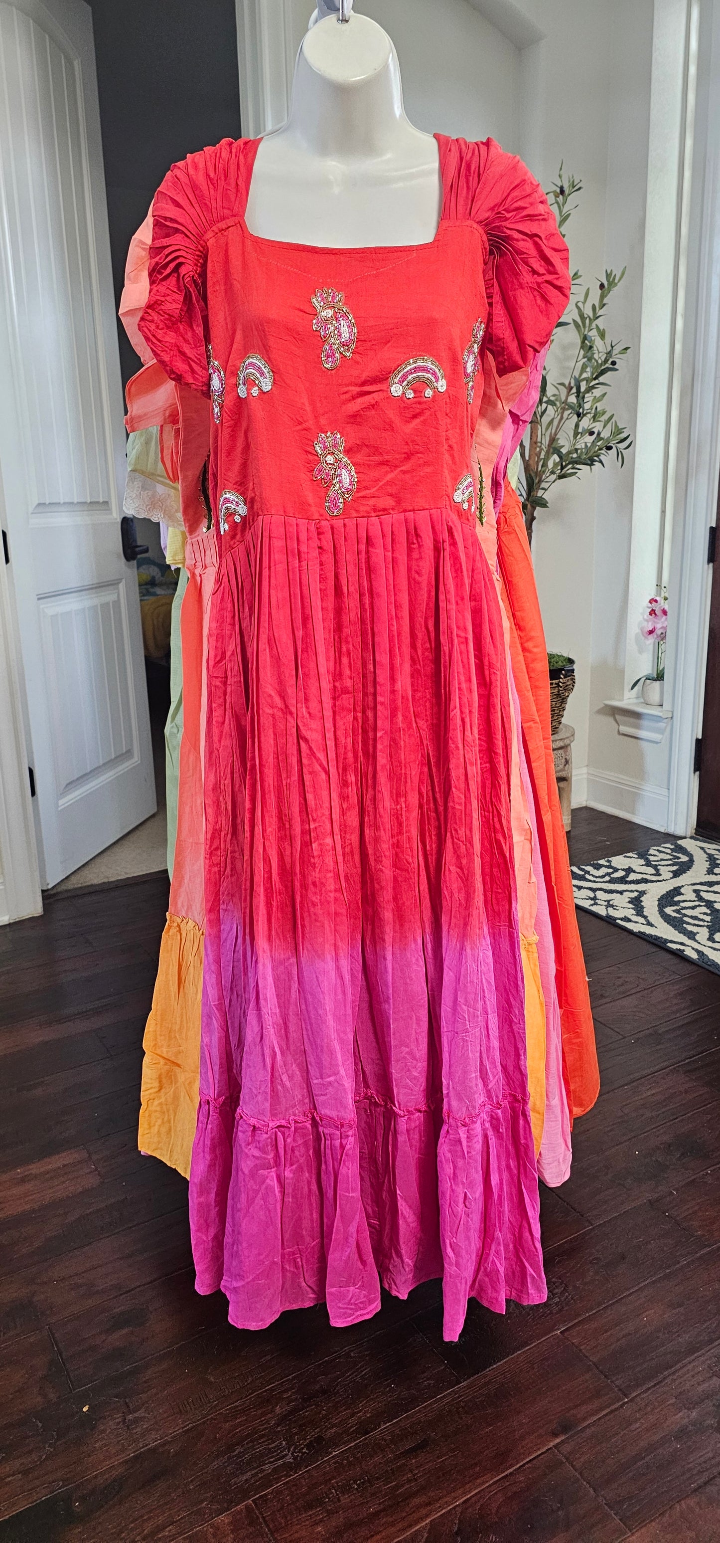 Mul cotton long frock maggam work