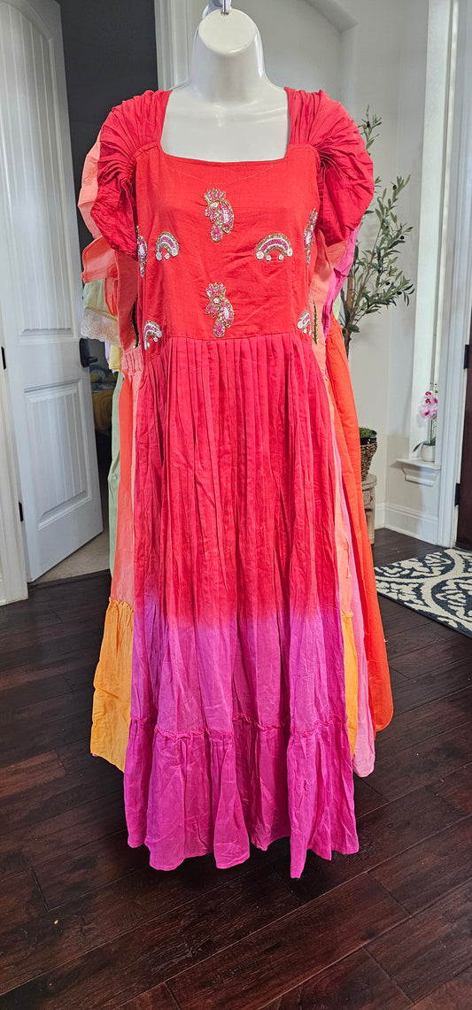 Mul cotton long frock maggam work