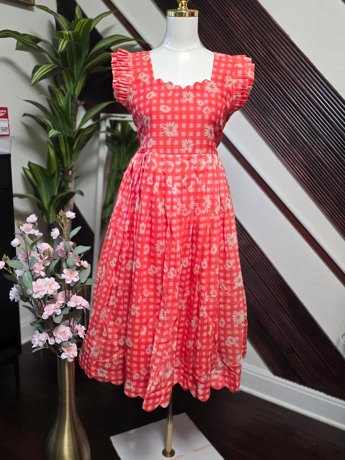 Mull chanderi checks frock