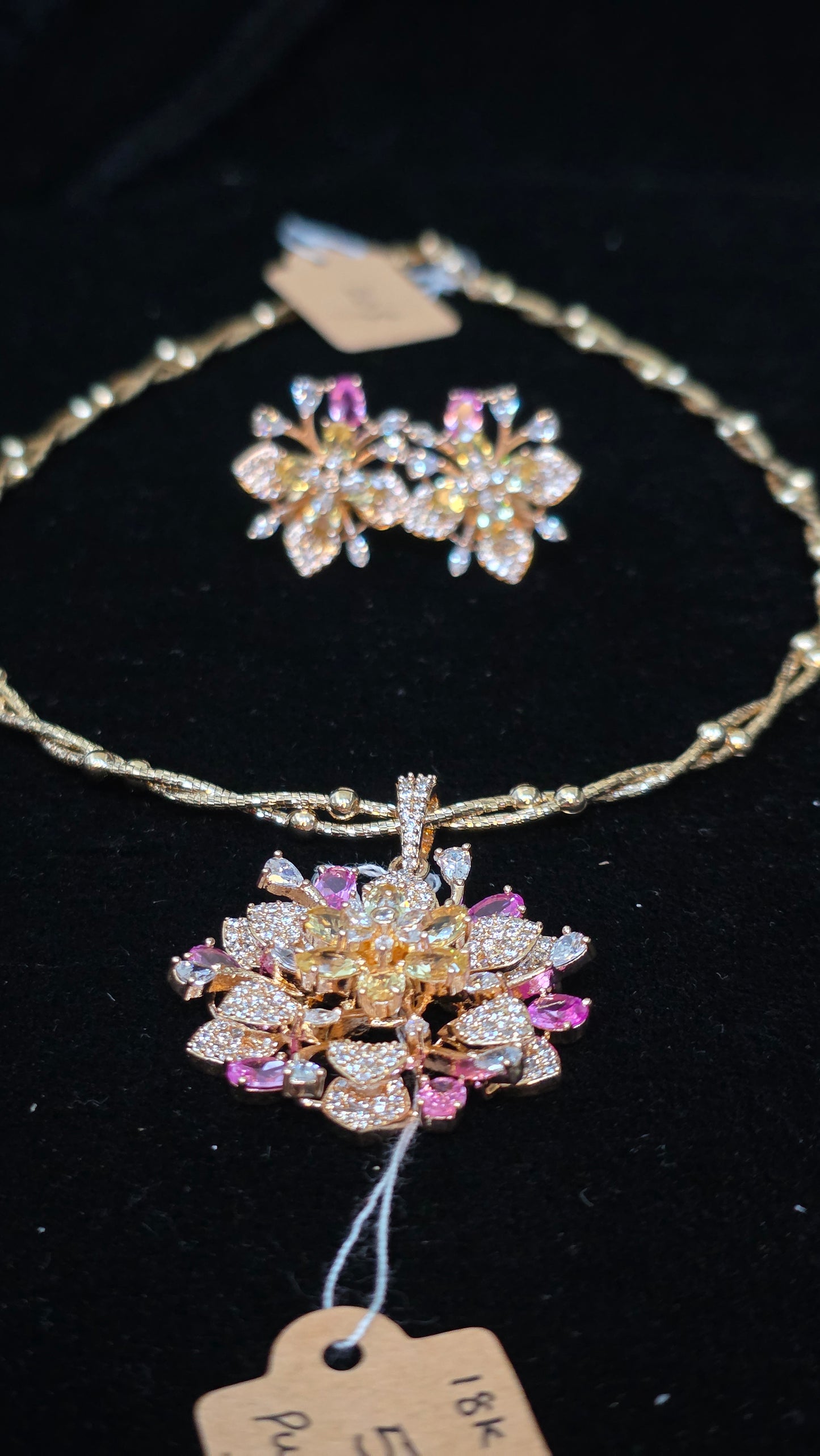 18k gold plated Russian stone fusion pendent and earrings with twisted hasli