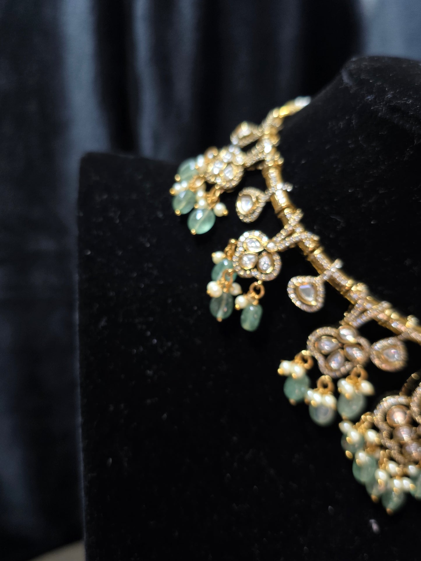Moissanite Stone Fusion Necklace & Earring Set – Mint Green Edition