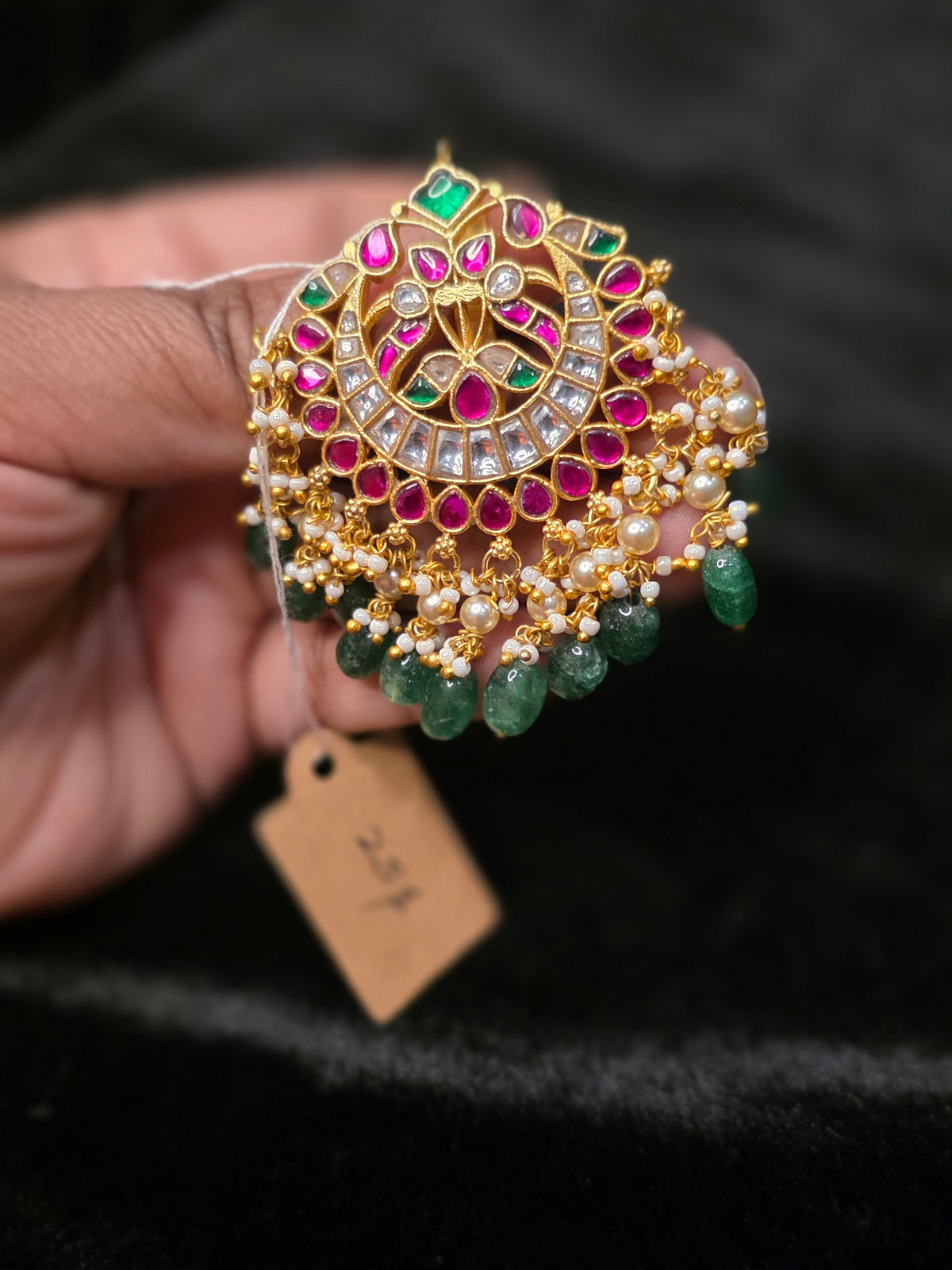 Mesh model beads with jadau kundan and pearl hanging necklace and jadau kundan brass pendent seperate