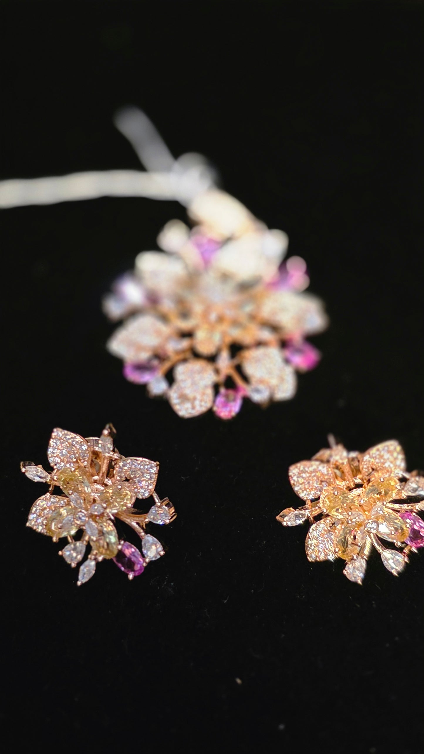 18k gold plated Russian stone fusion pendent and earrings with twisted hasli