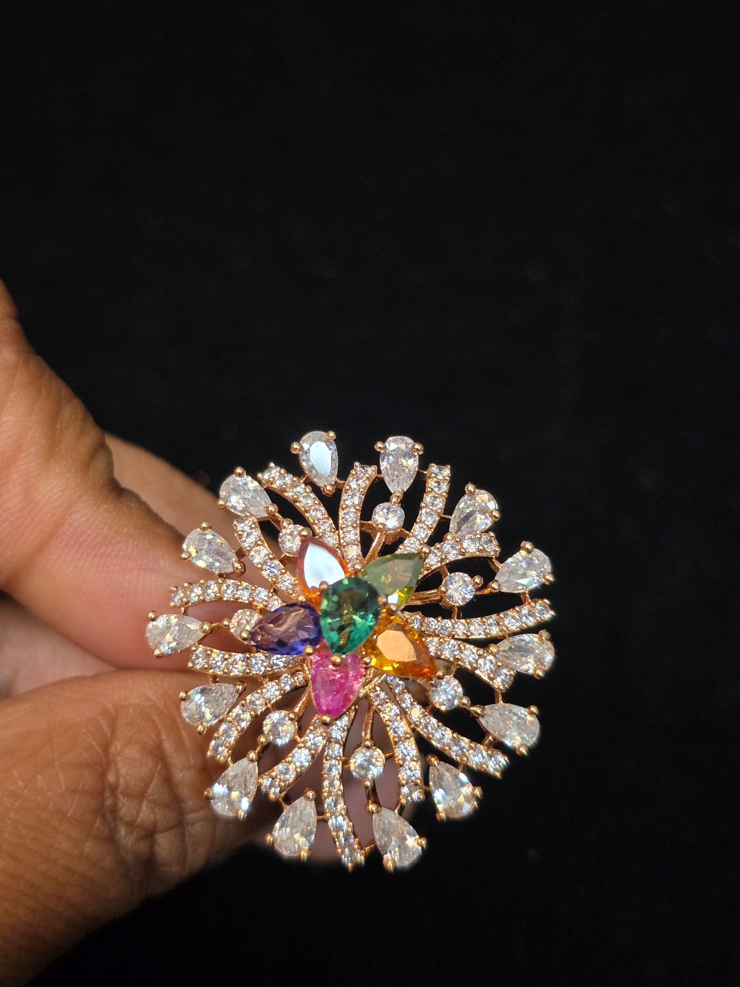 18k gold plated Russian stones multi color finger ring