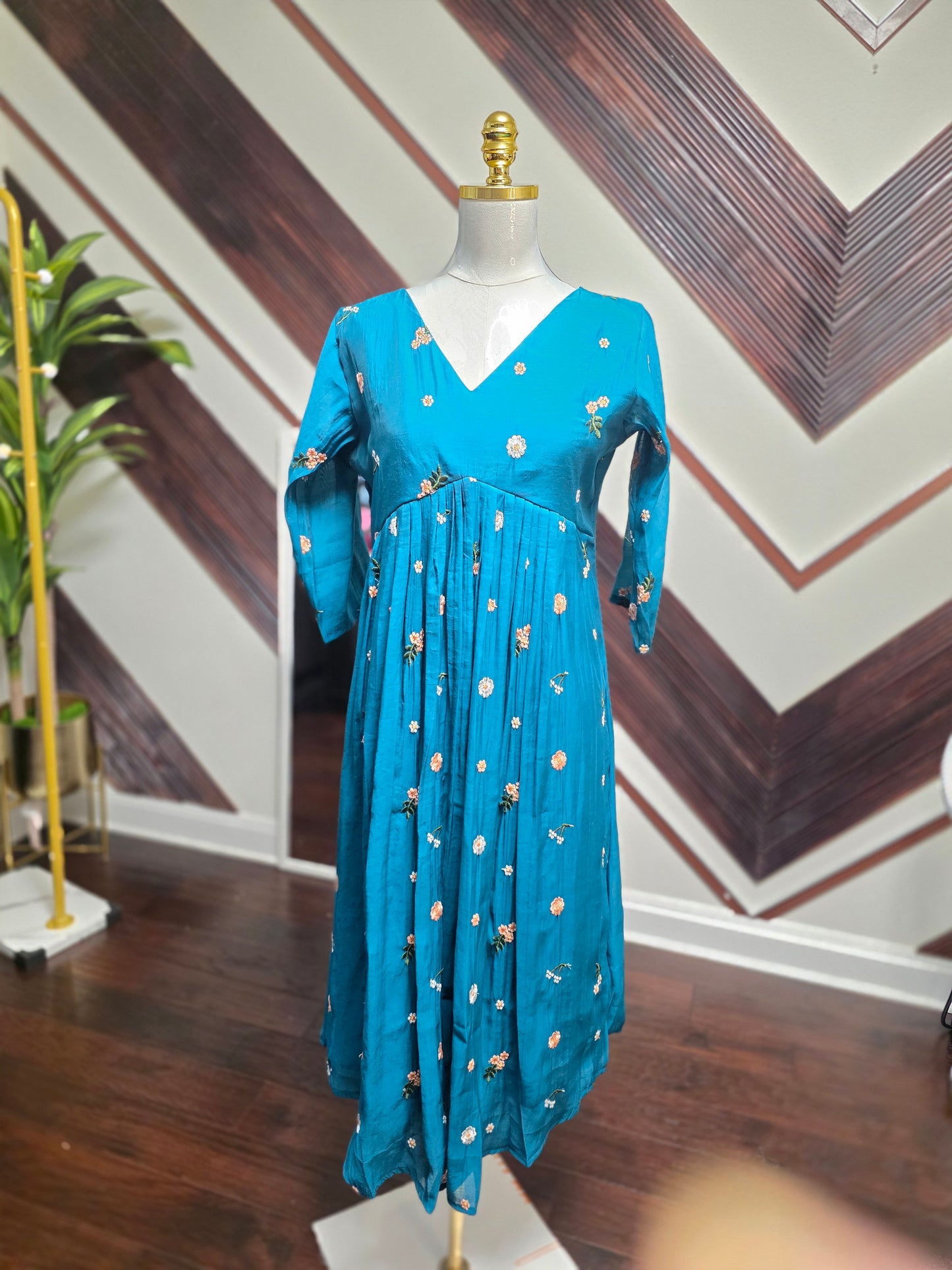 Trendy Chanderi Silk Tunic Frock – Hand-Embroidered Floral Collection
