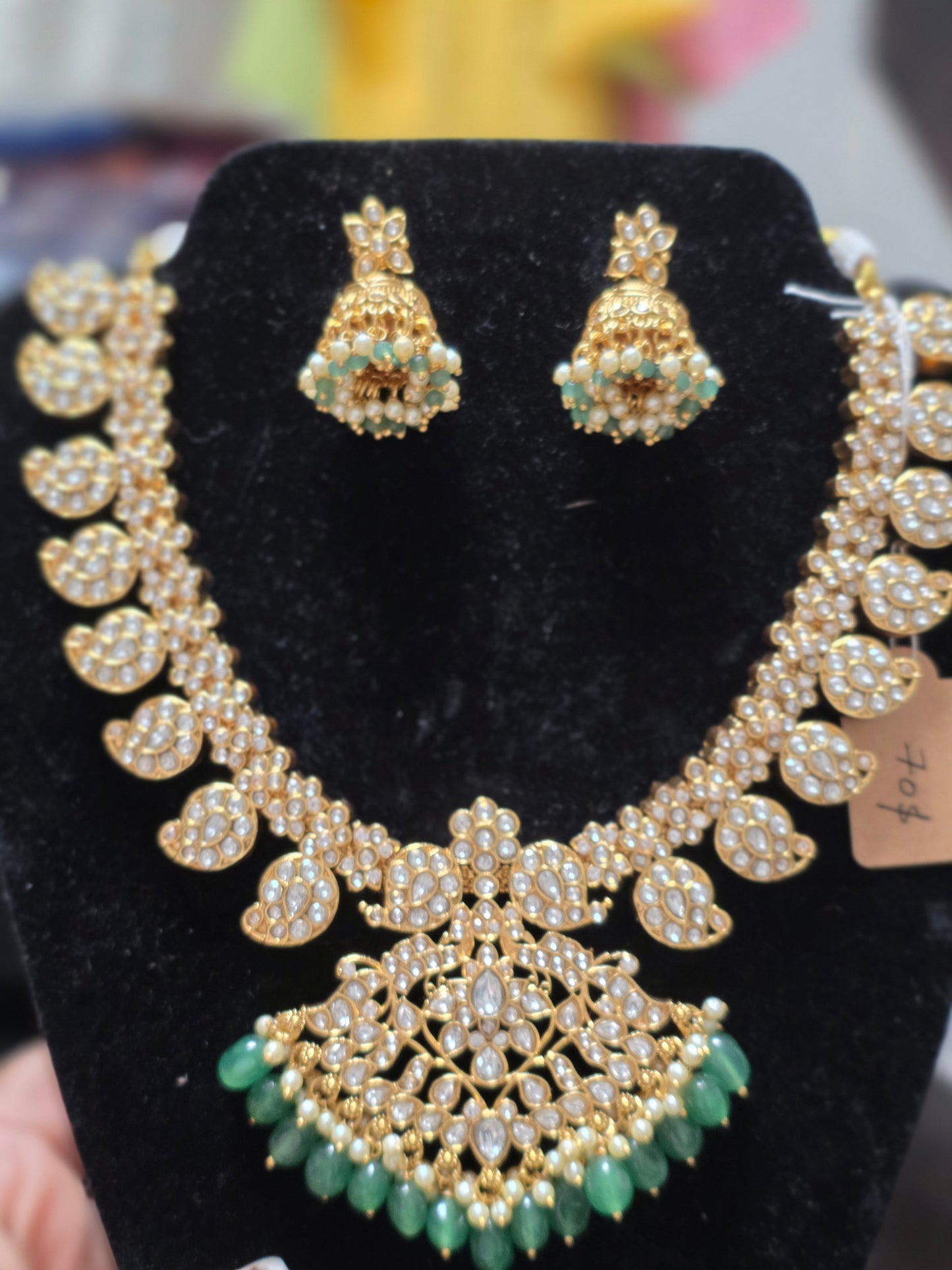 Elegant Mango Kudan Necklace Set with Jhumkas