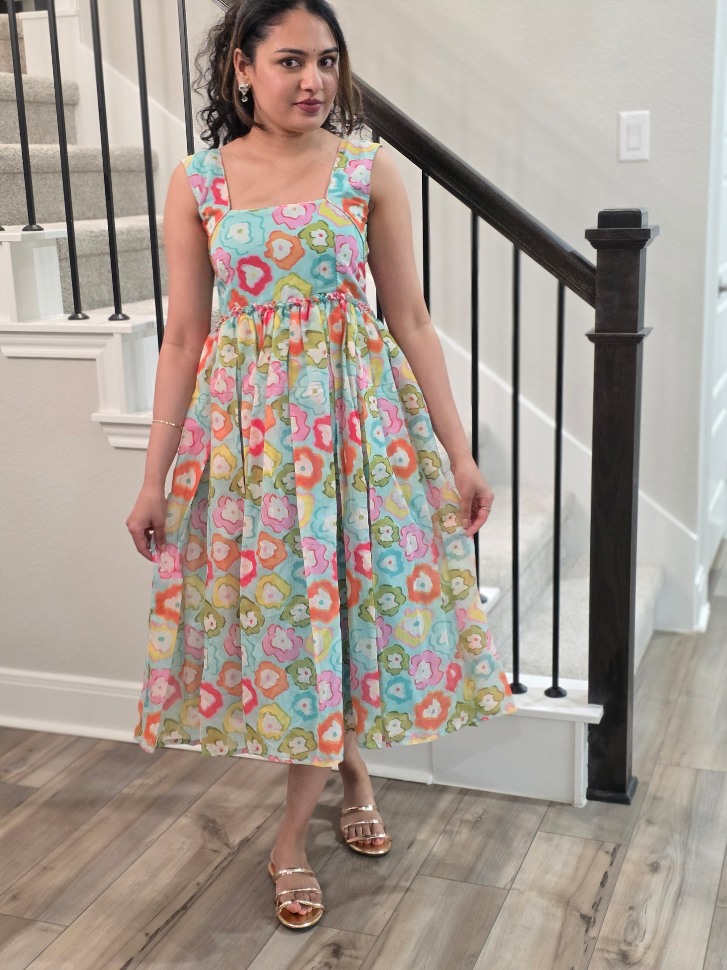The Doodle Dream Midi – Hand-Drawn Floral Summer Frock