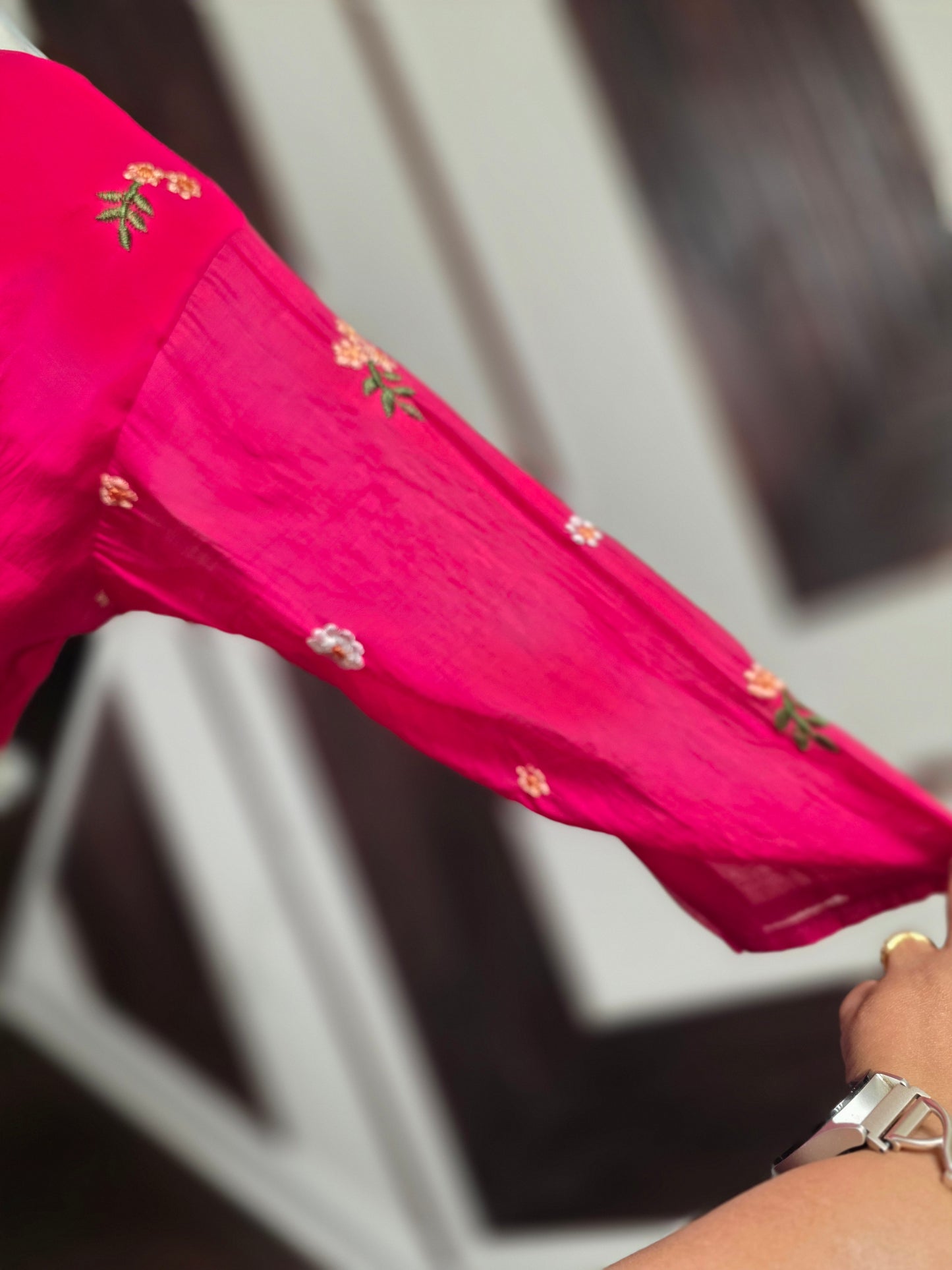 Trendy Chanderi Silk Tunic Frock – Hand-Embroidered Floral Collection