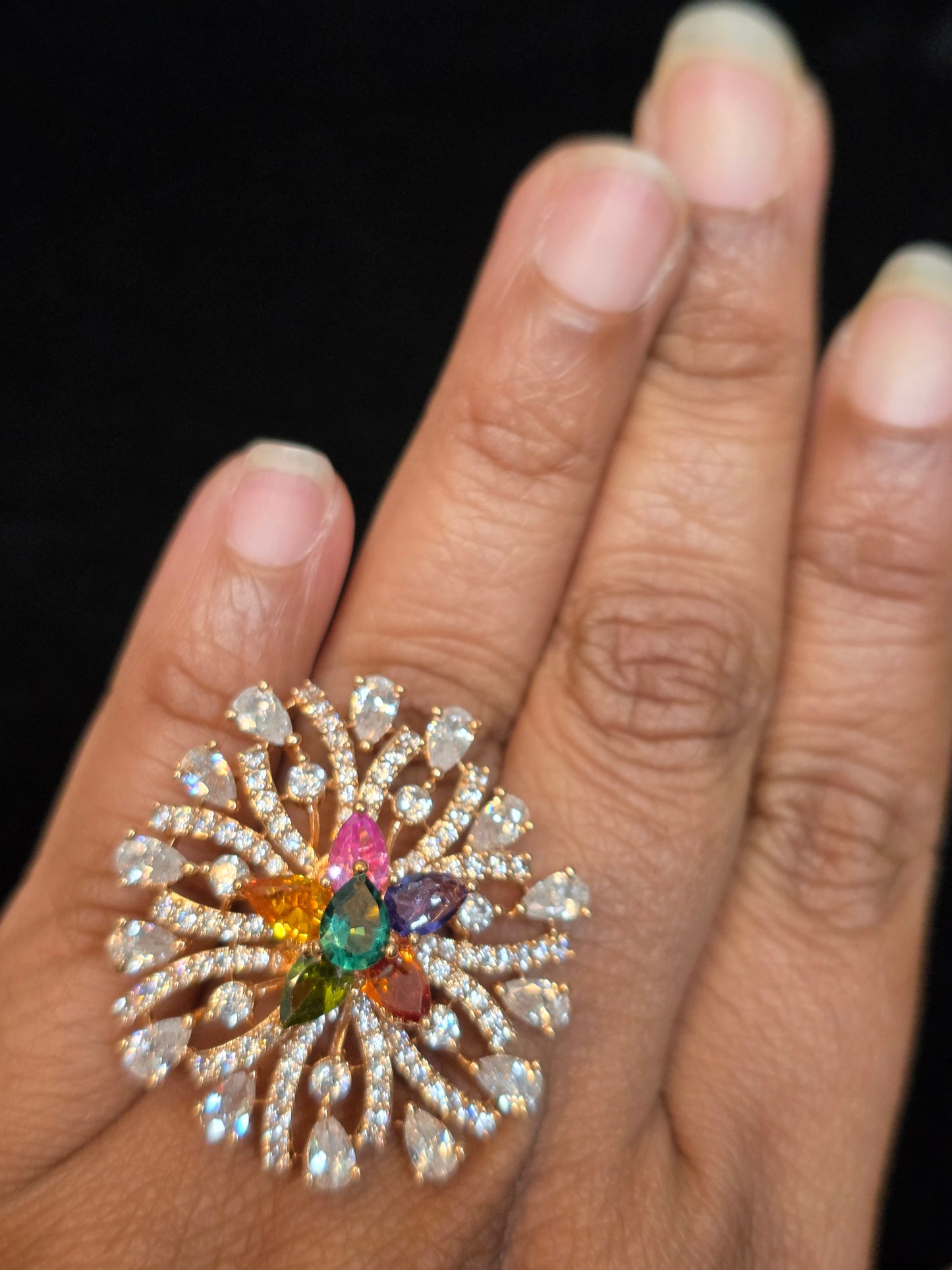 18k gold plated Russian stones multi color finger ring