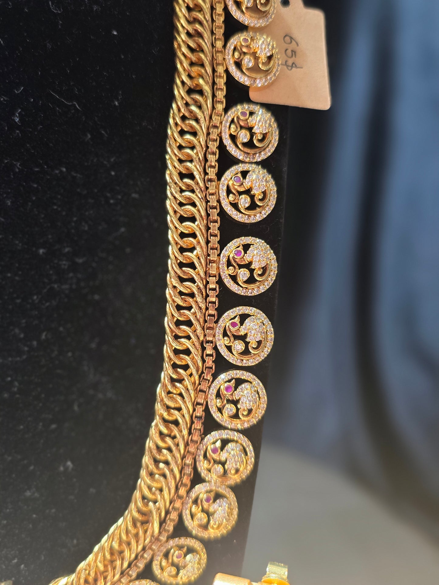 Antique Gold-Finish Gulabi & Bottu Mala Fusion Haram with Matching Earrings