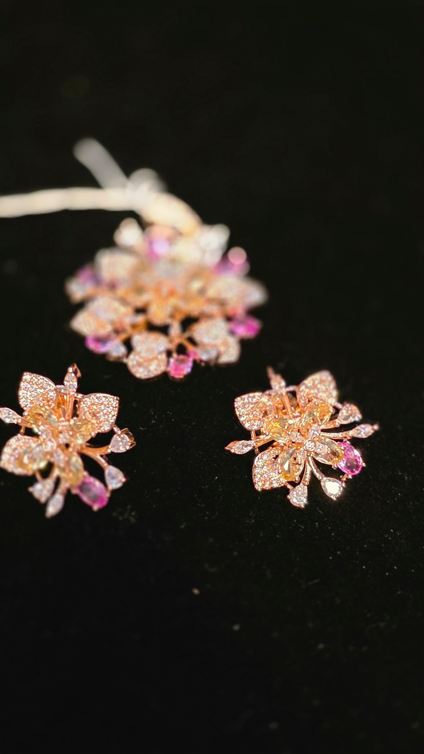 18k gold plated Russian stone fusion pendent and earrings with twisted hasli