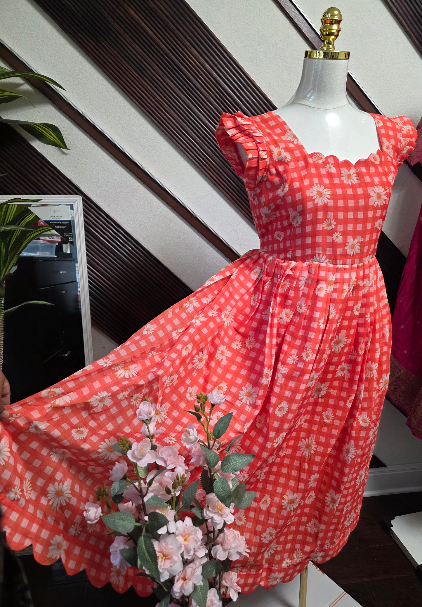 Mull chanderi checks frock