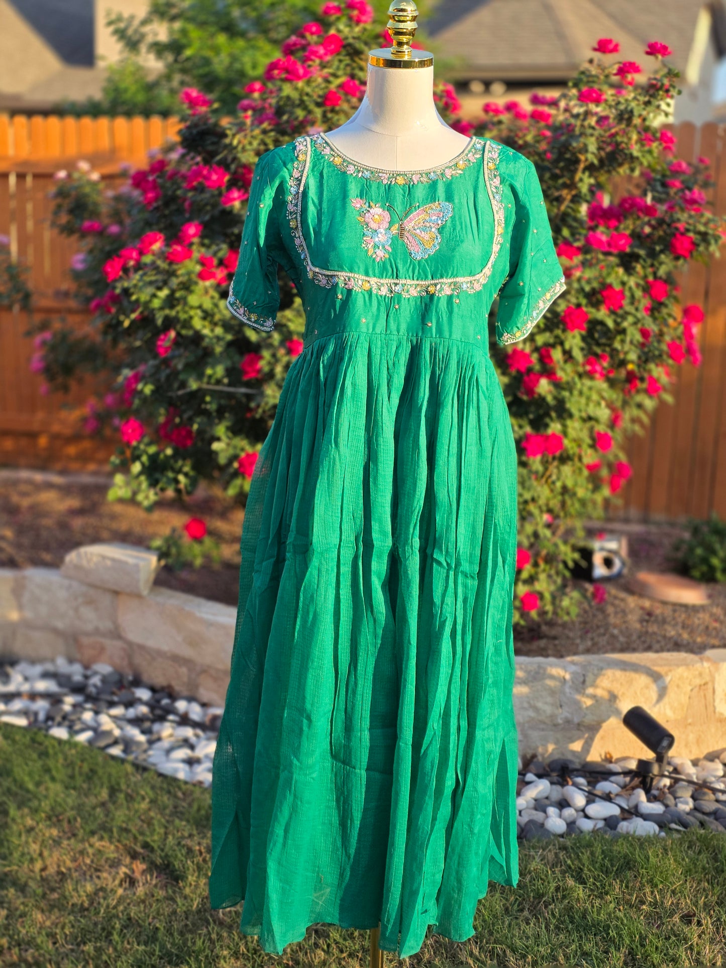Emerald Butterfly 2-in-1 Cotton Kota Fusion Frock