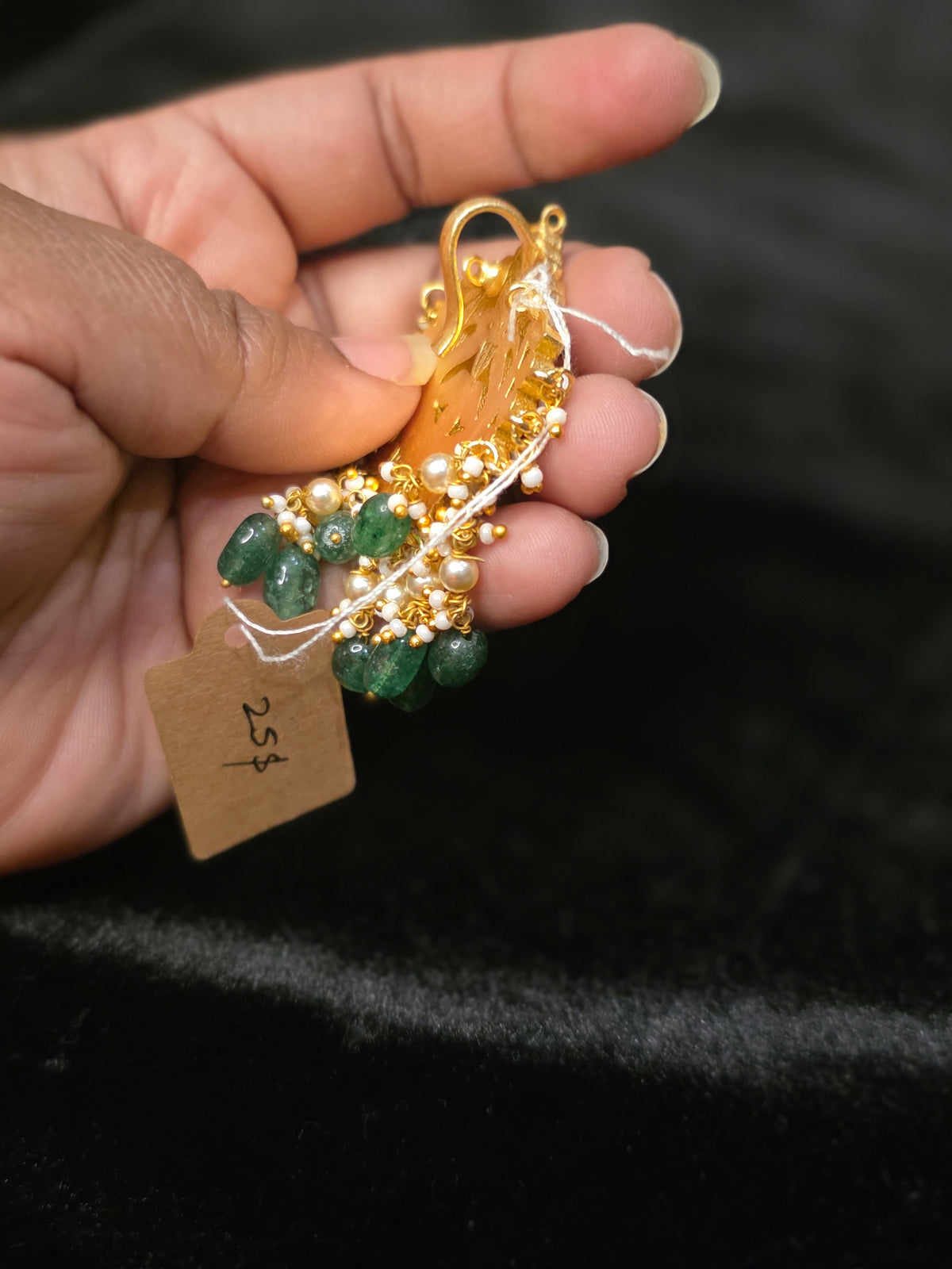 Mesh model beads with jadau kundan and pearl hanging necklace and jadau kundan brass pendent seperate
