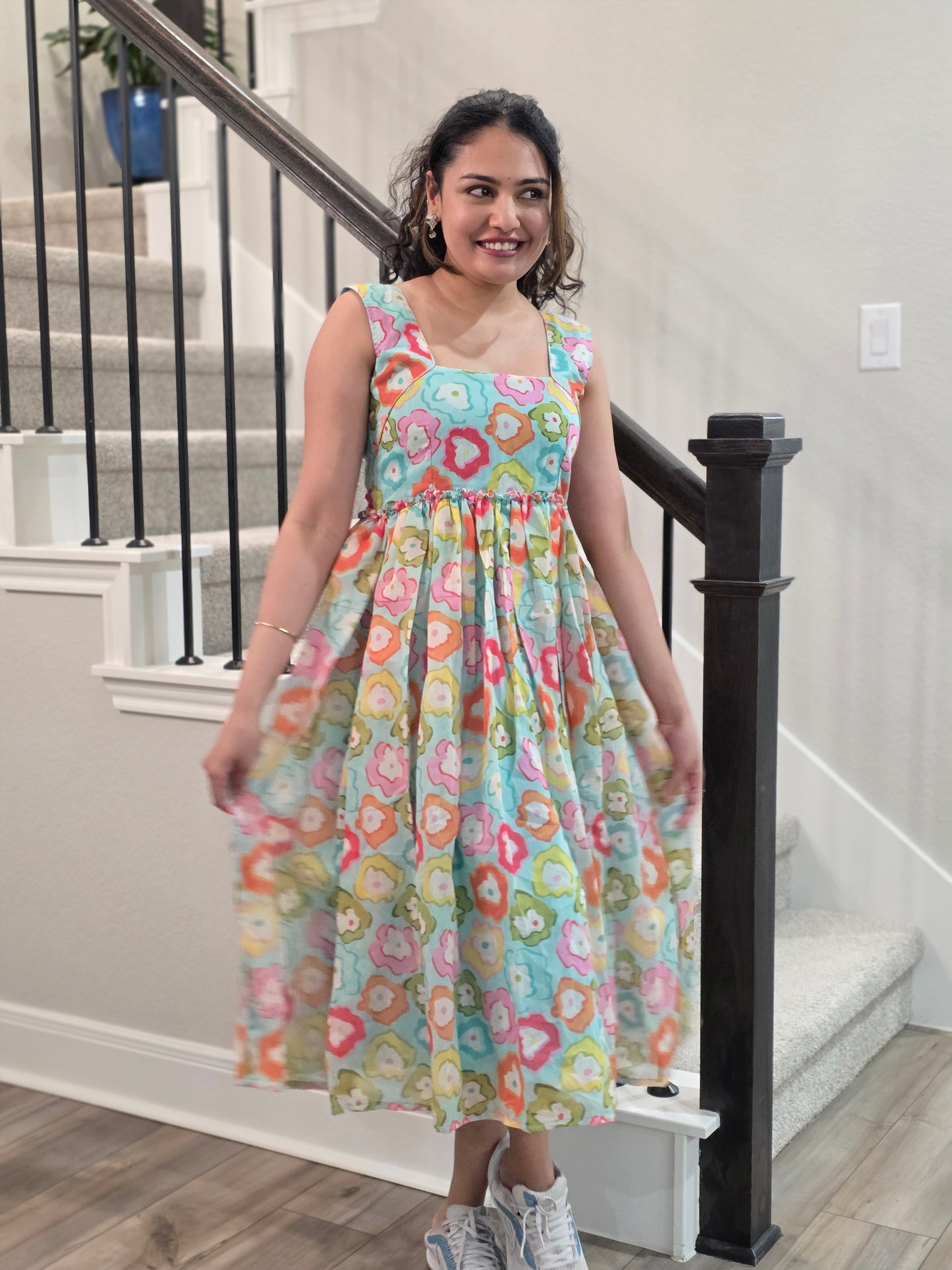 The Doodle Dream Midi – Hand-Drawn Floral Summer Frock