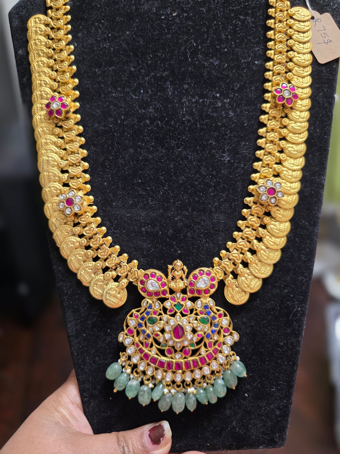 Traditional Kasu Haram with Jadau Kundan Pendant