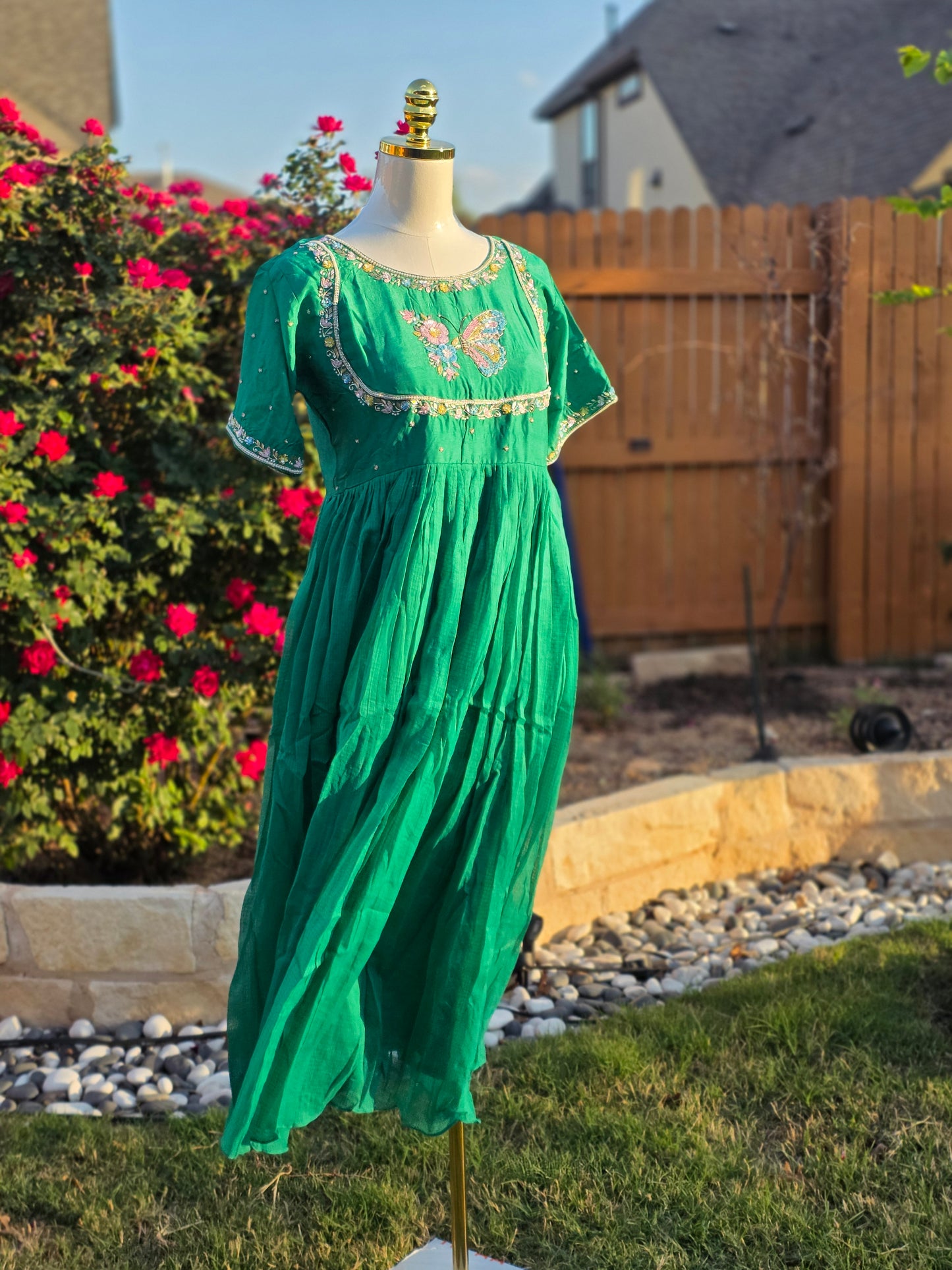 Emerald Butterfly 2-in-1 Cotton Kota Fusion Frock