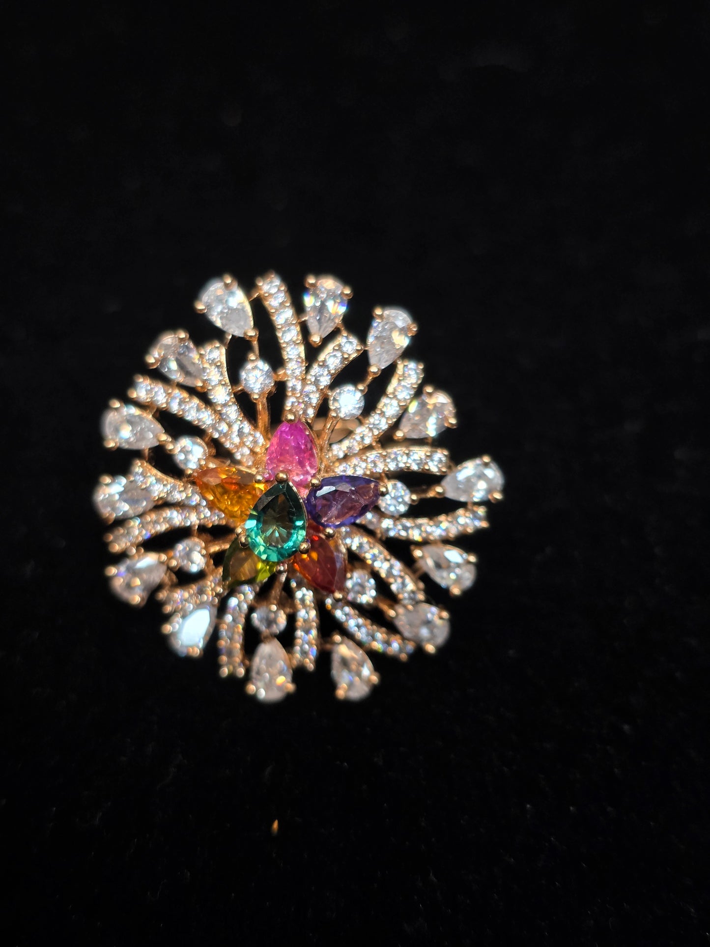 18k gold plated Russian stones multi color finger ring
