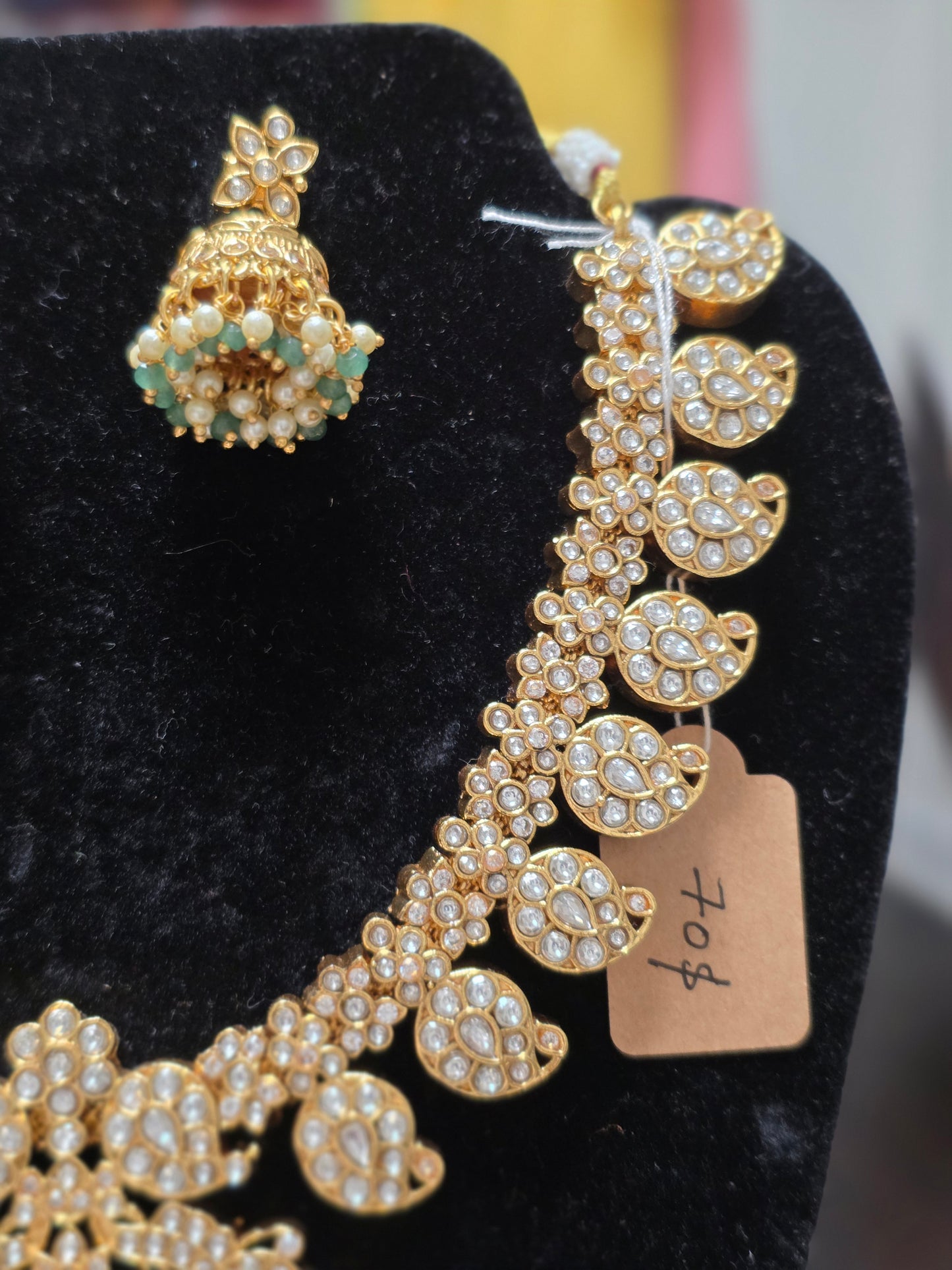 Elegant Mango Kudan Necklace Set with Jhumkas