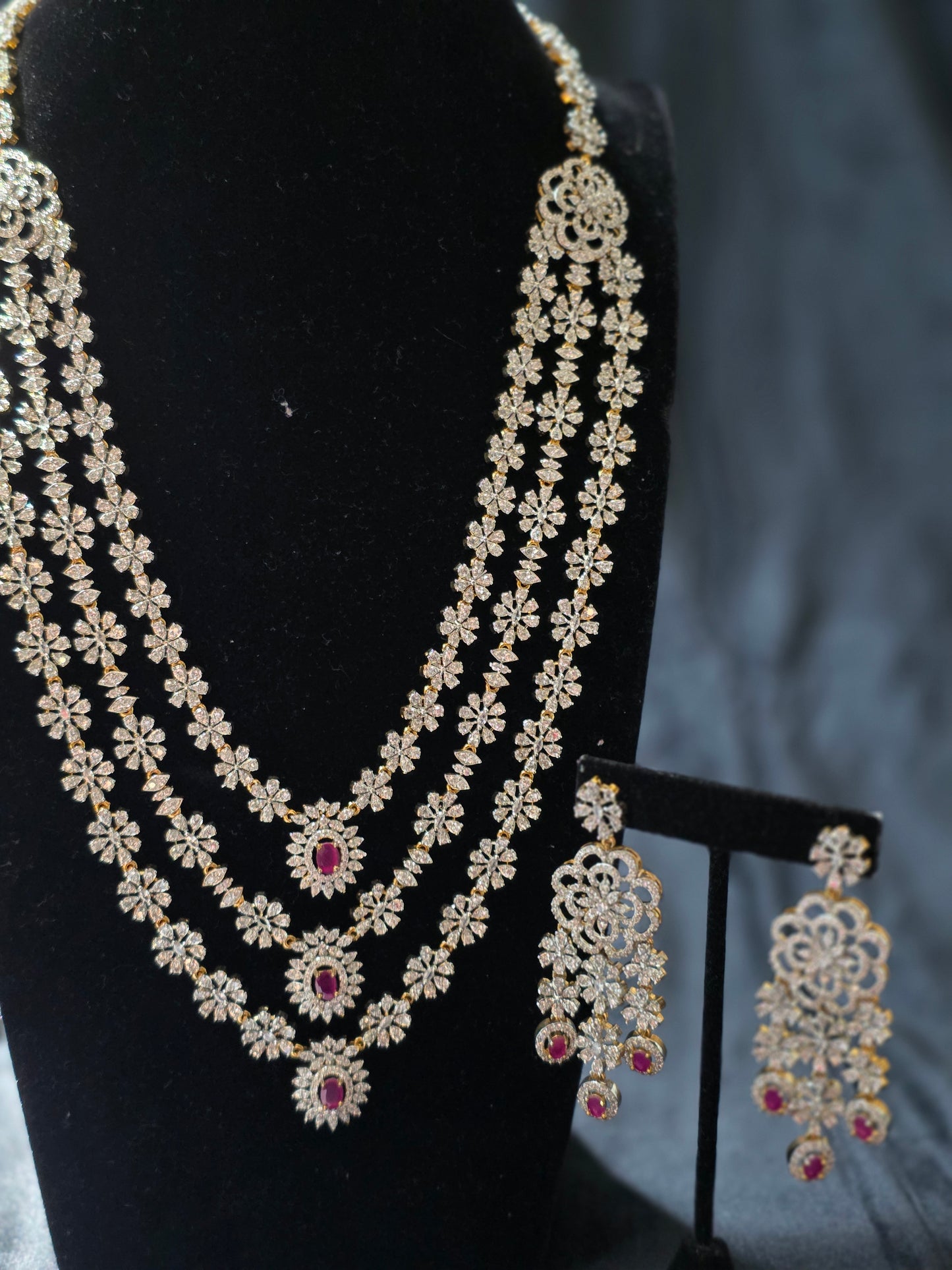 Floral Diamond Triple-Layered Statement Haram – Mint & Ruby Edition