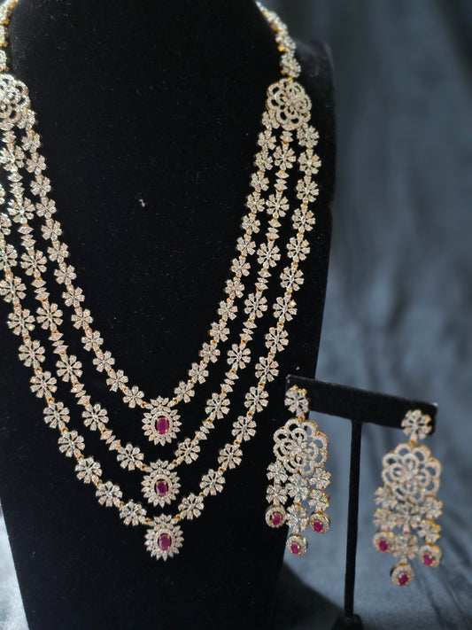 Floral Diamond Triple-Layered Statement Haram – Mint & Ruby Edition