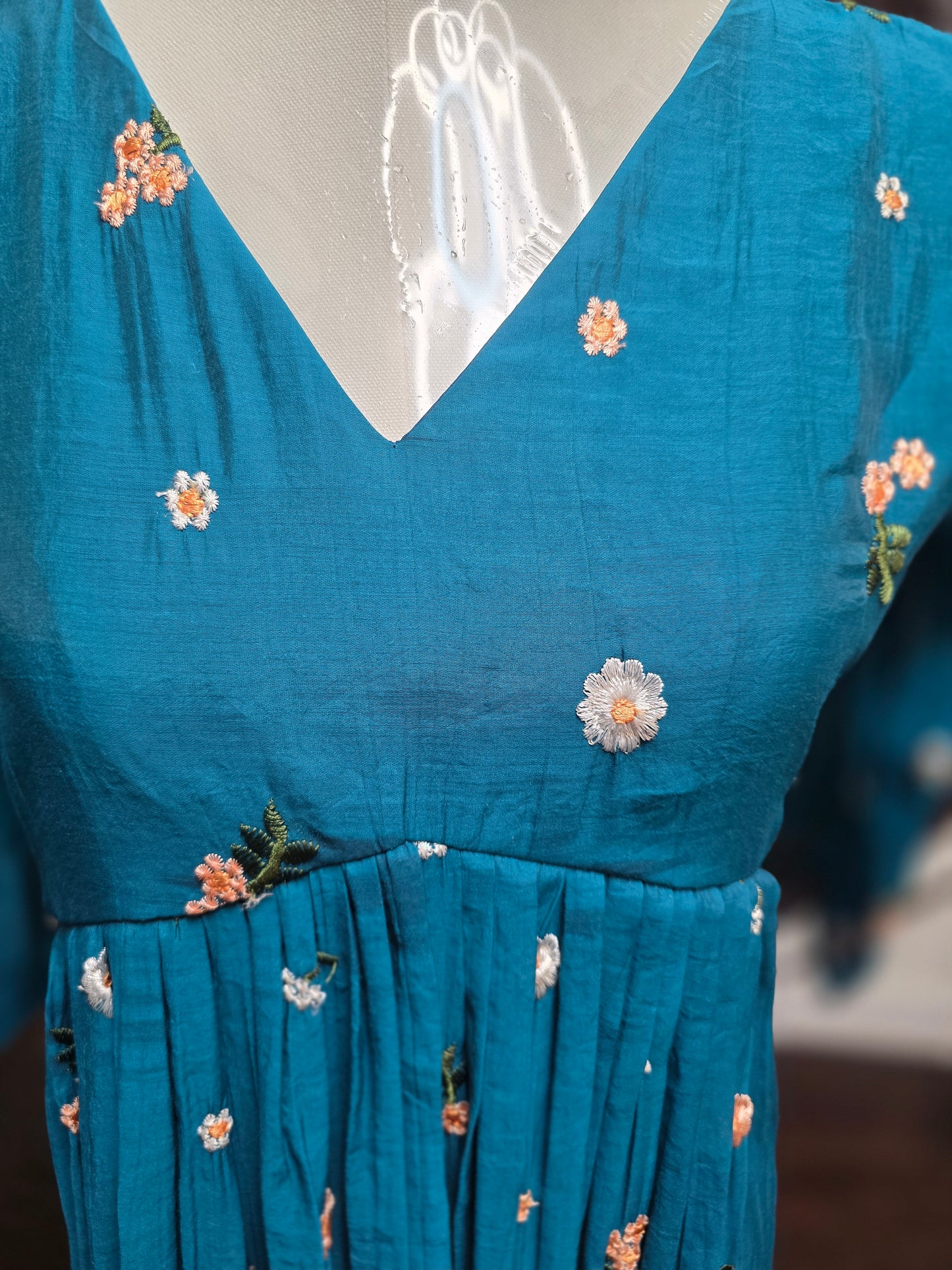 Trendy Chanderi Silk Tunic Frock – Hand-Embroidered Floral Collection