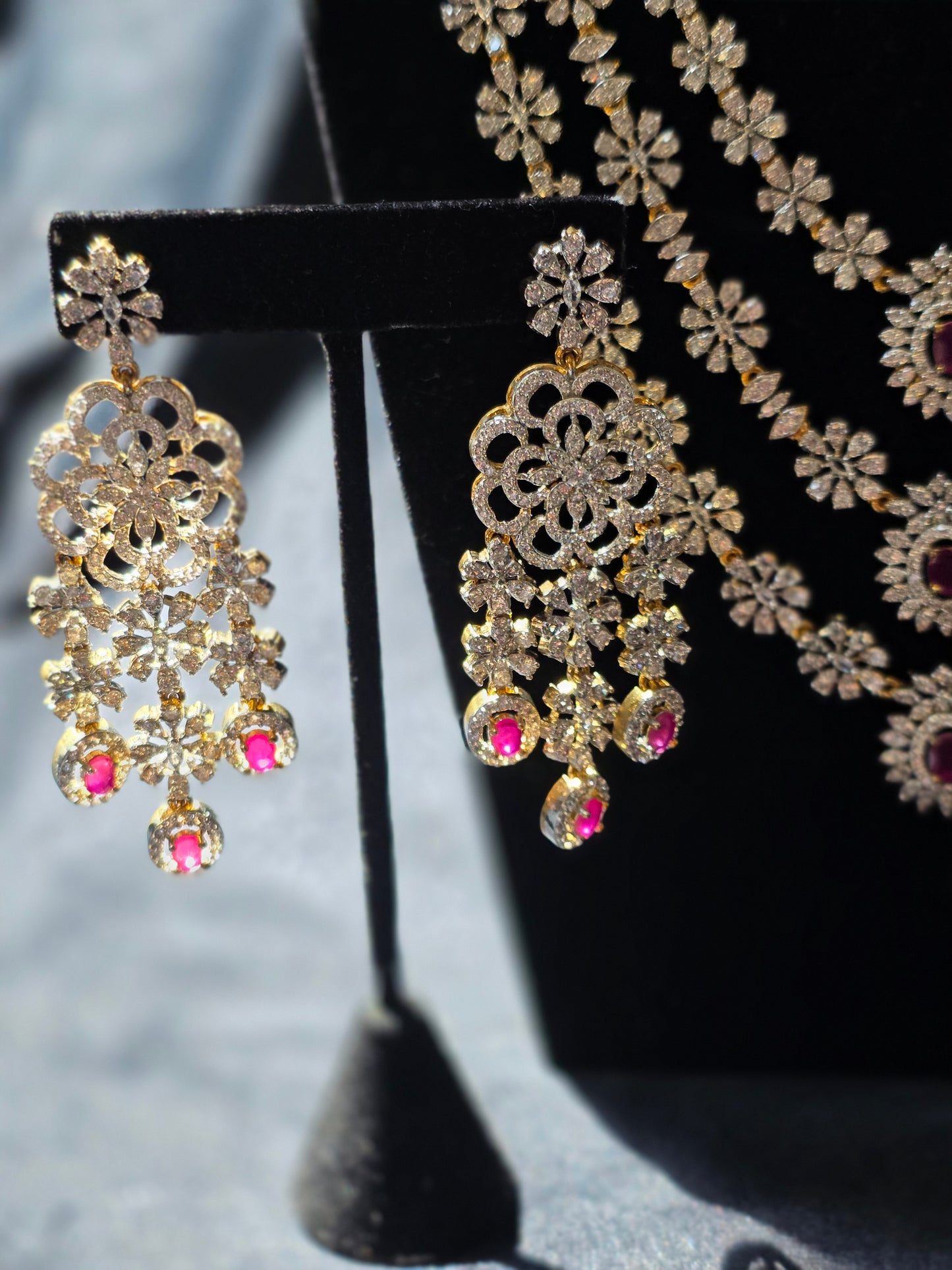 Floral Diamond Triple-Layered Statement Haram – Mint & Ruby Edition