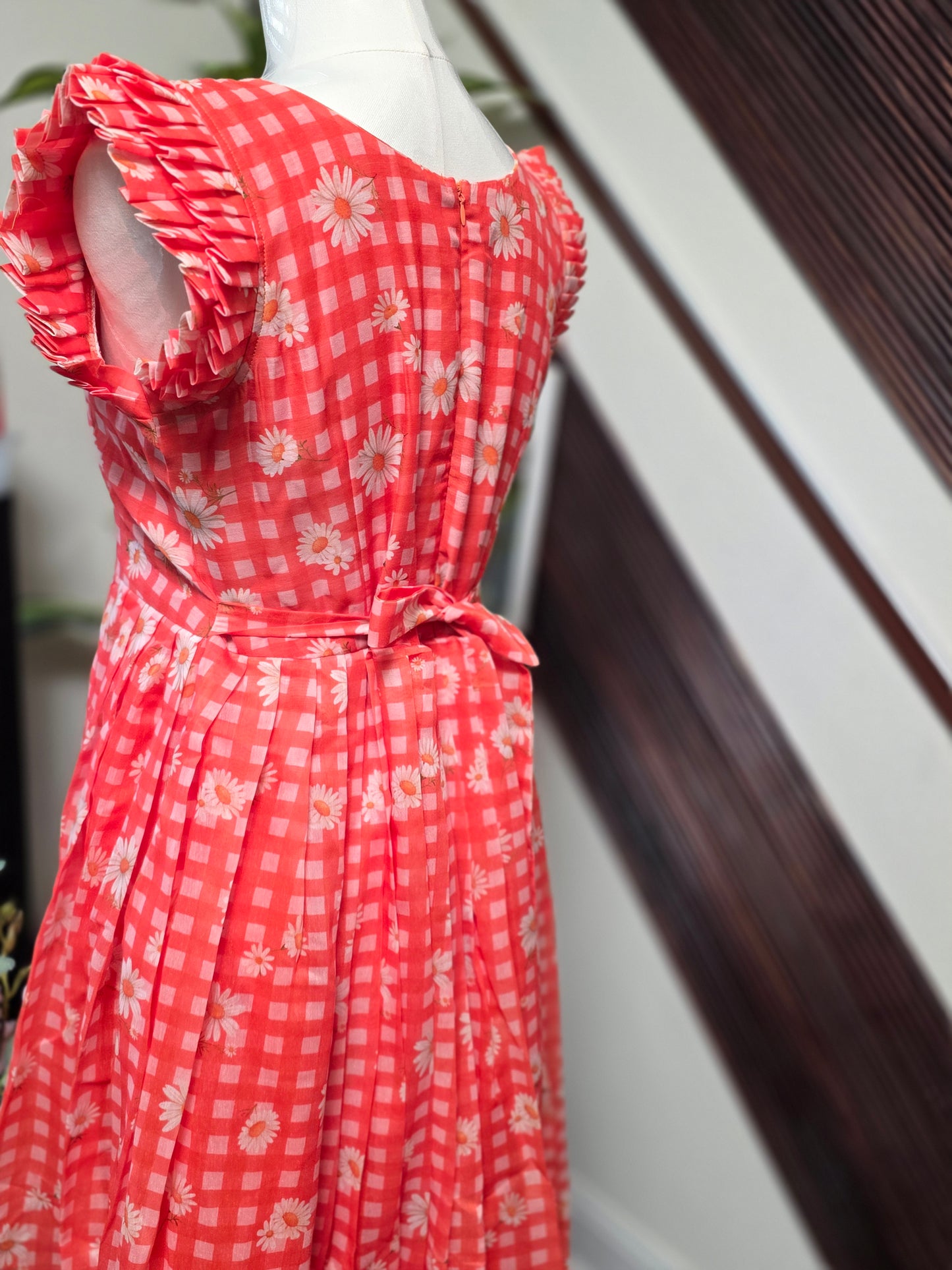 Mull chanderi checks frock