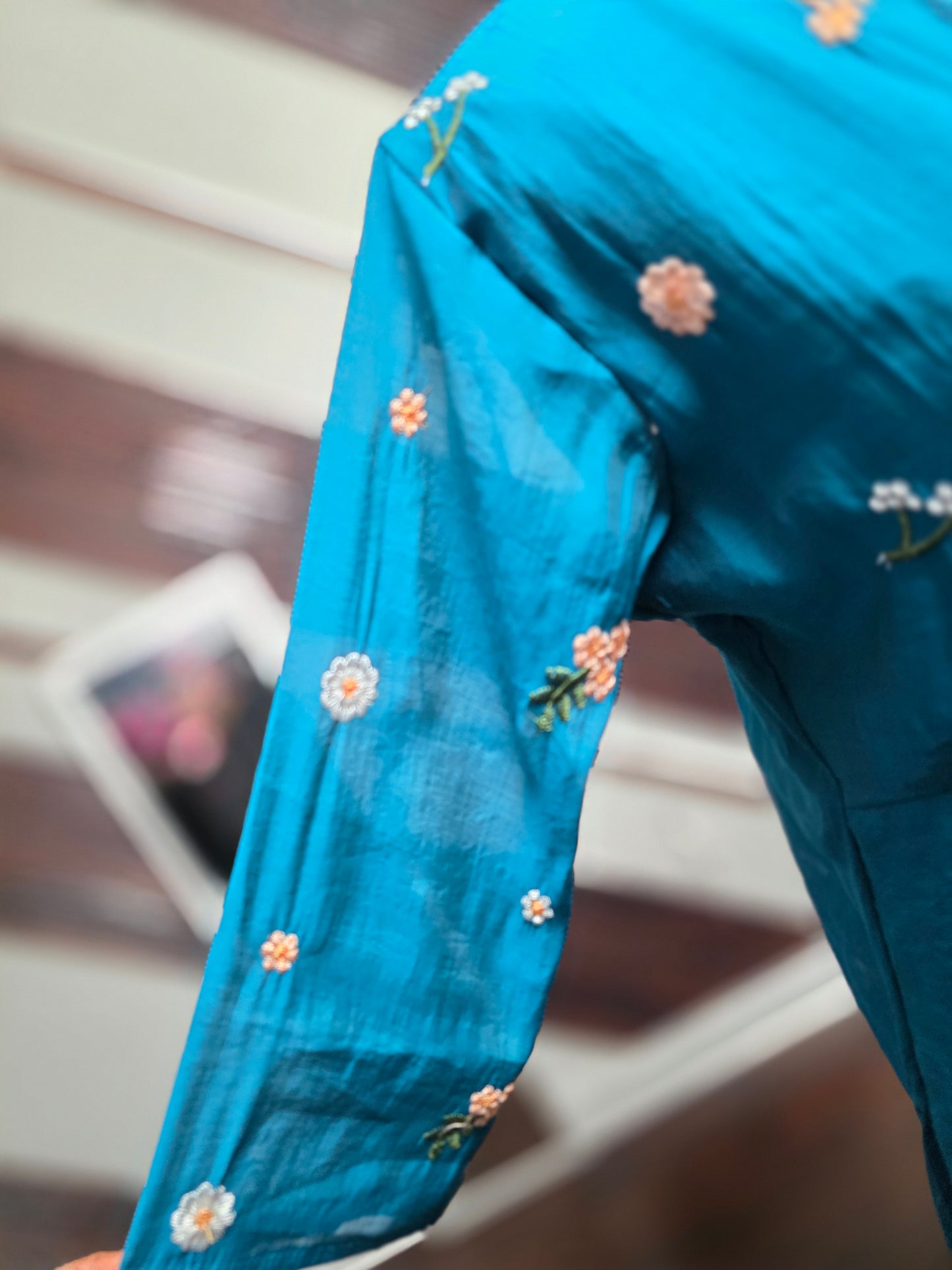 Trendy Chanderi Silk Tunic Frock – Hand-Embroidered Floral Collection