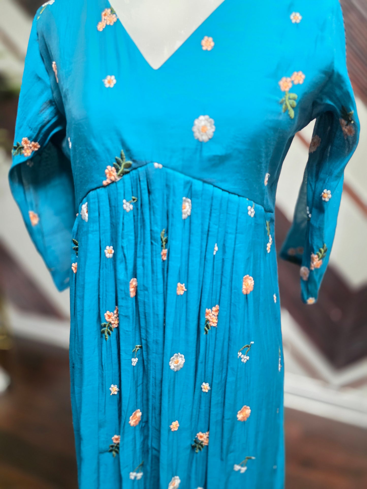 Trendy Chanderi Silk Tunic Frock – Hand-Embroidered Floral Collection