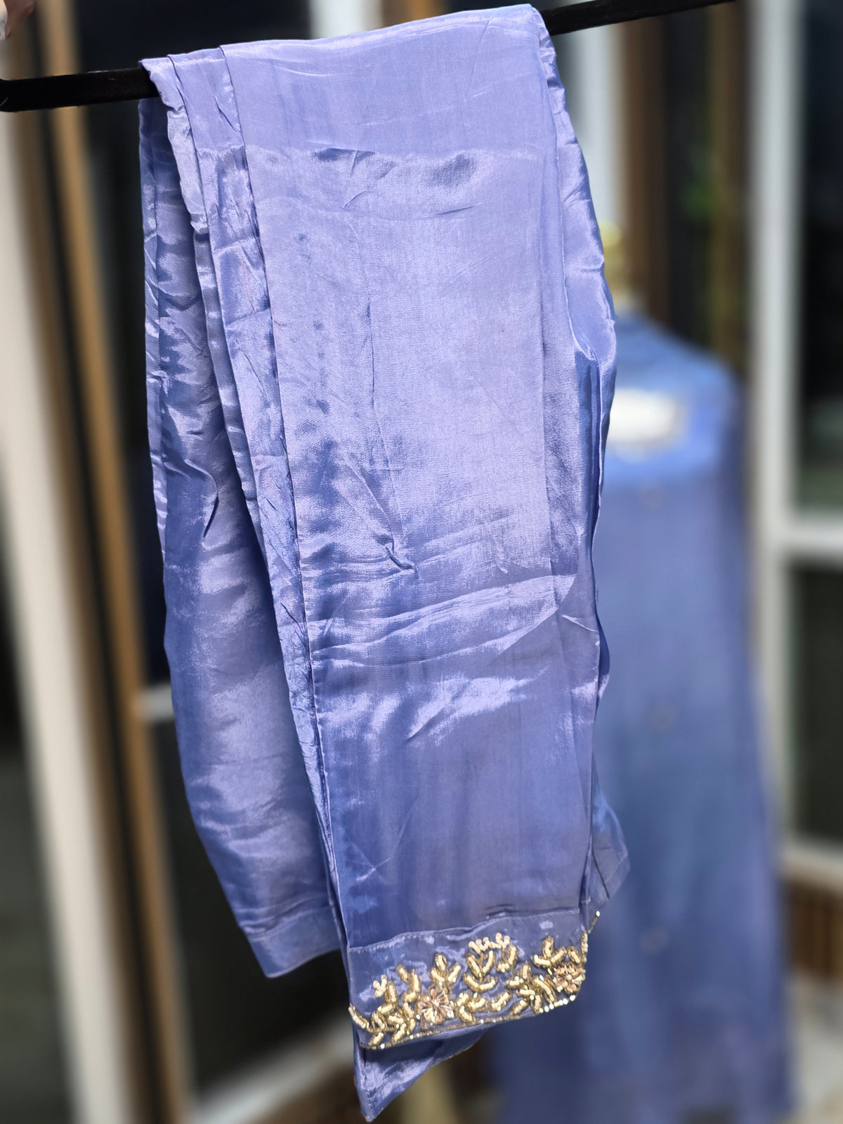Elegant Crepe Tissue Shine A-Line 3-Piece Suit Set with Embroidered Bottoms