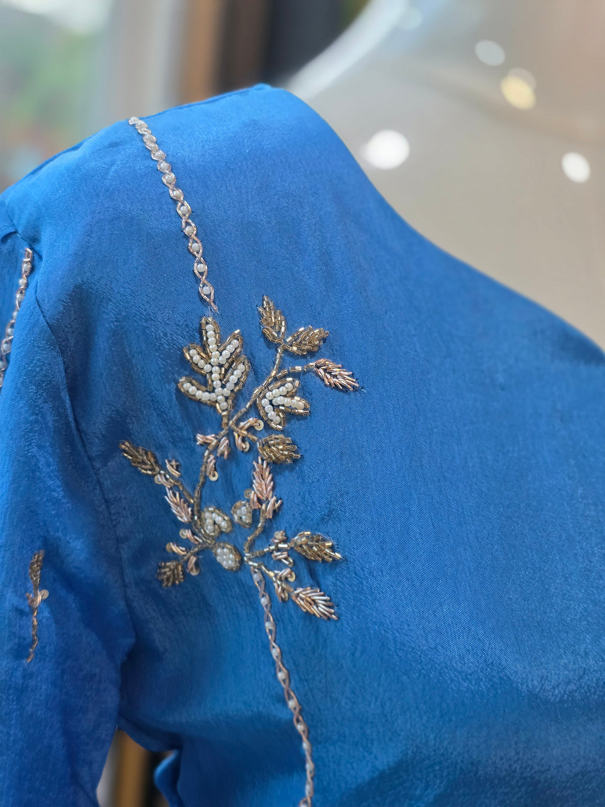 Royal Blue Chinon Silk Hand-Embroidered Suit Set with Dupatta & Pants – 3 Piece Partywear