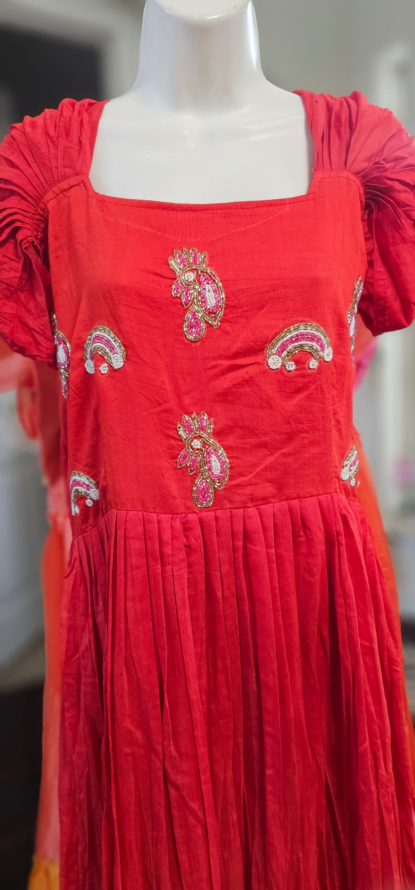 Mul cotton long frock maggam work